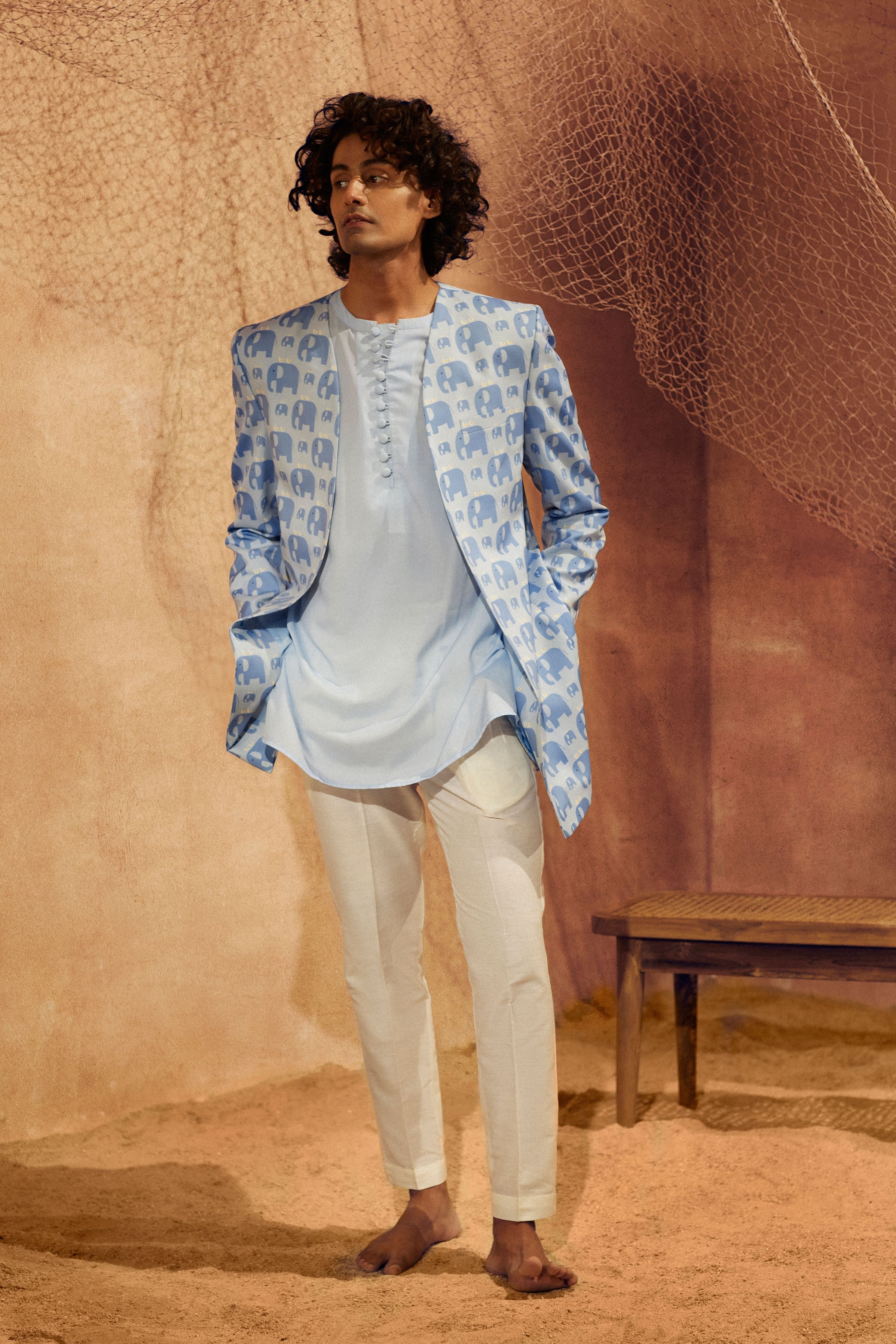 Blue Elephant Indo Western Jacket With Kurti And Pants