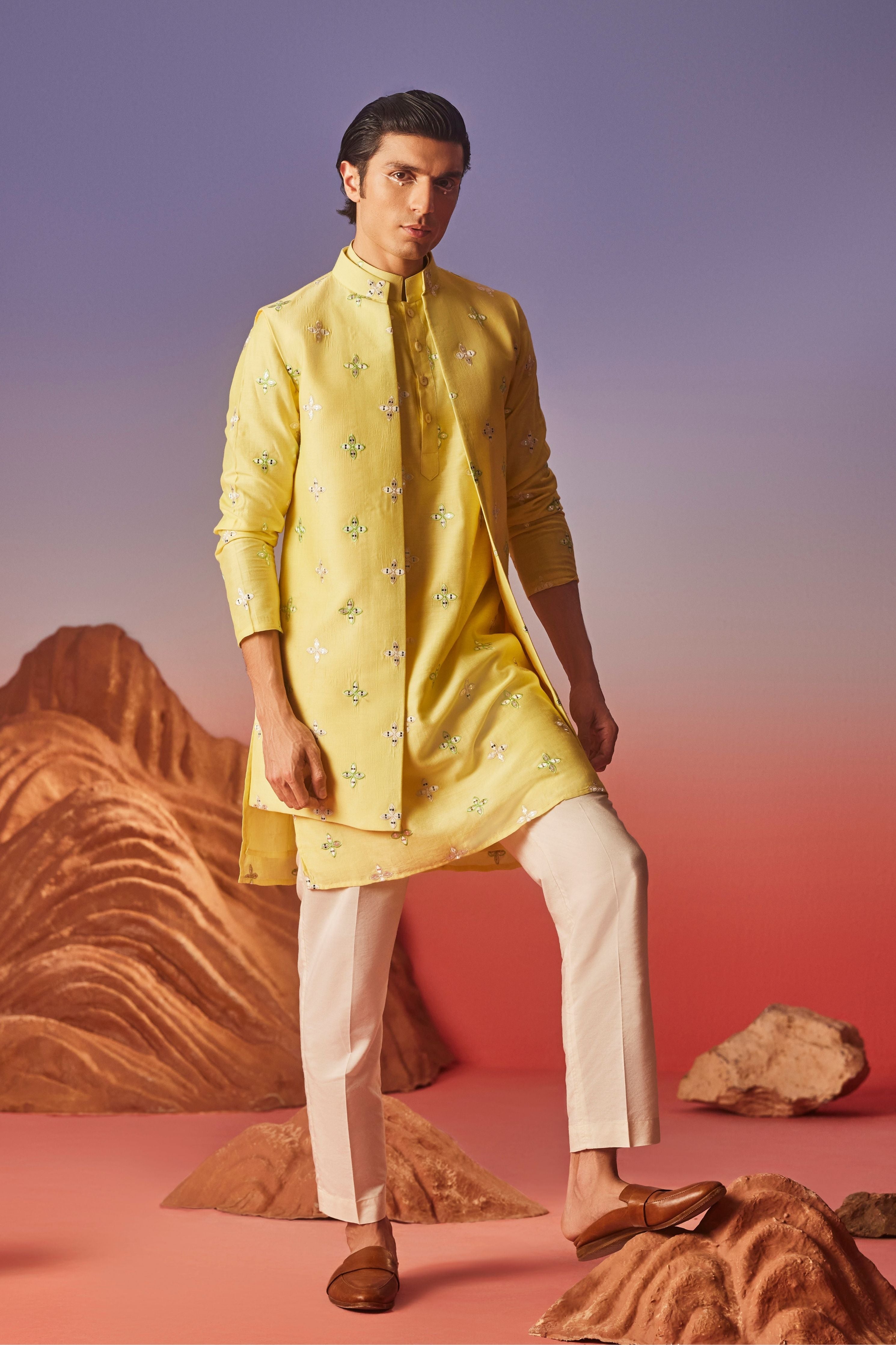 Inara Silk Embroidery Nehru Jacket Set