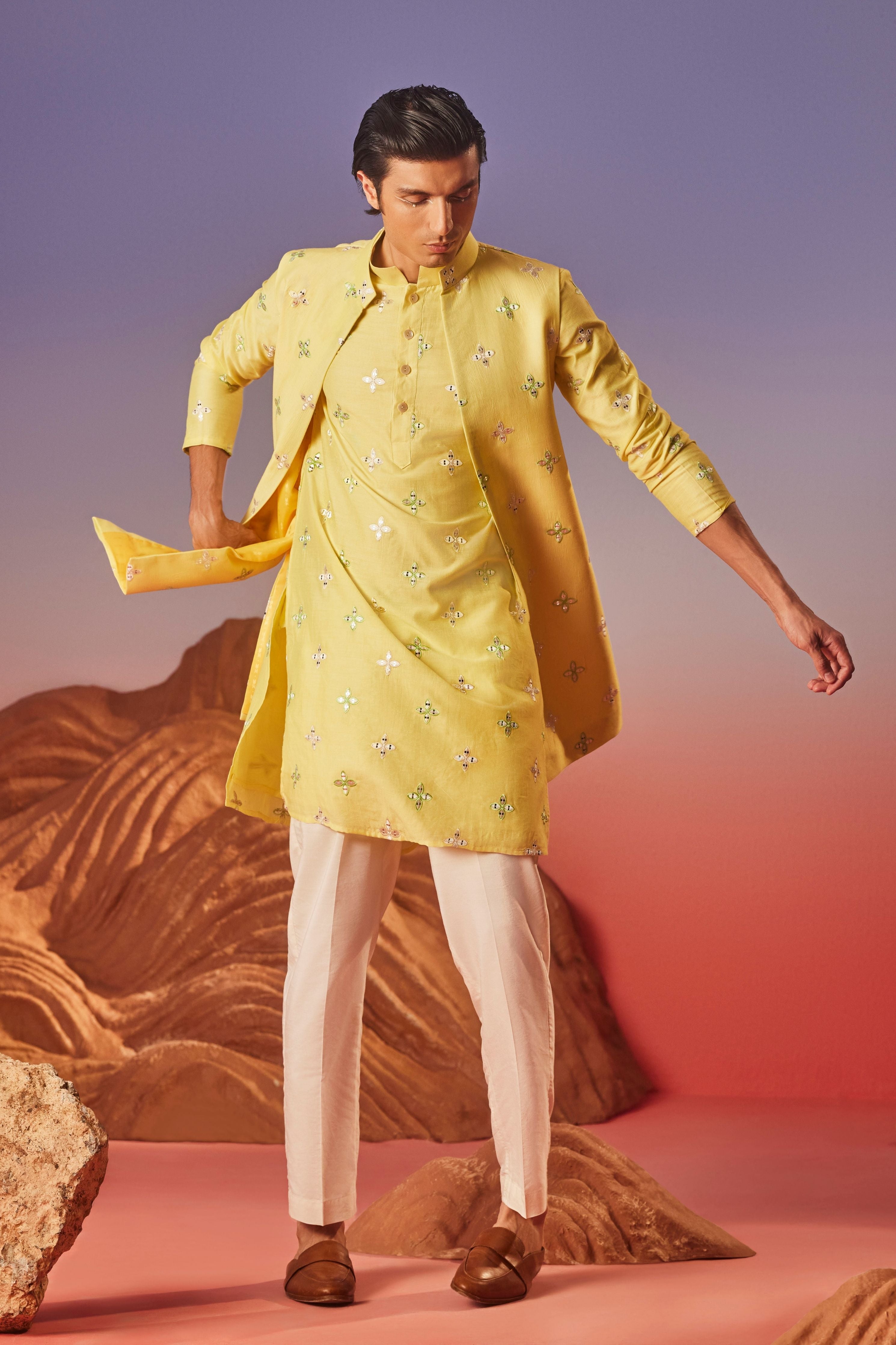 Inara Silk Embroidery Nehru Jacket Set