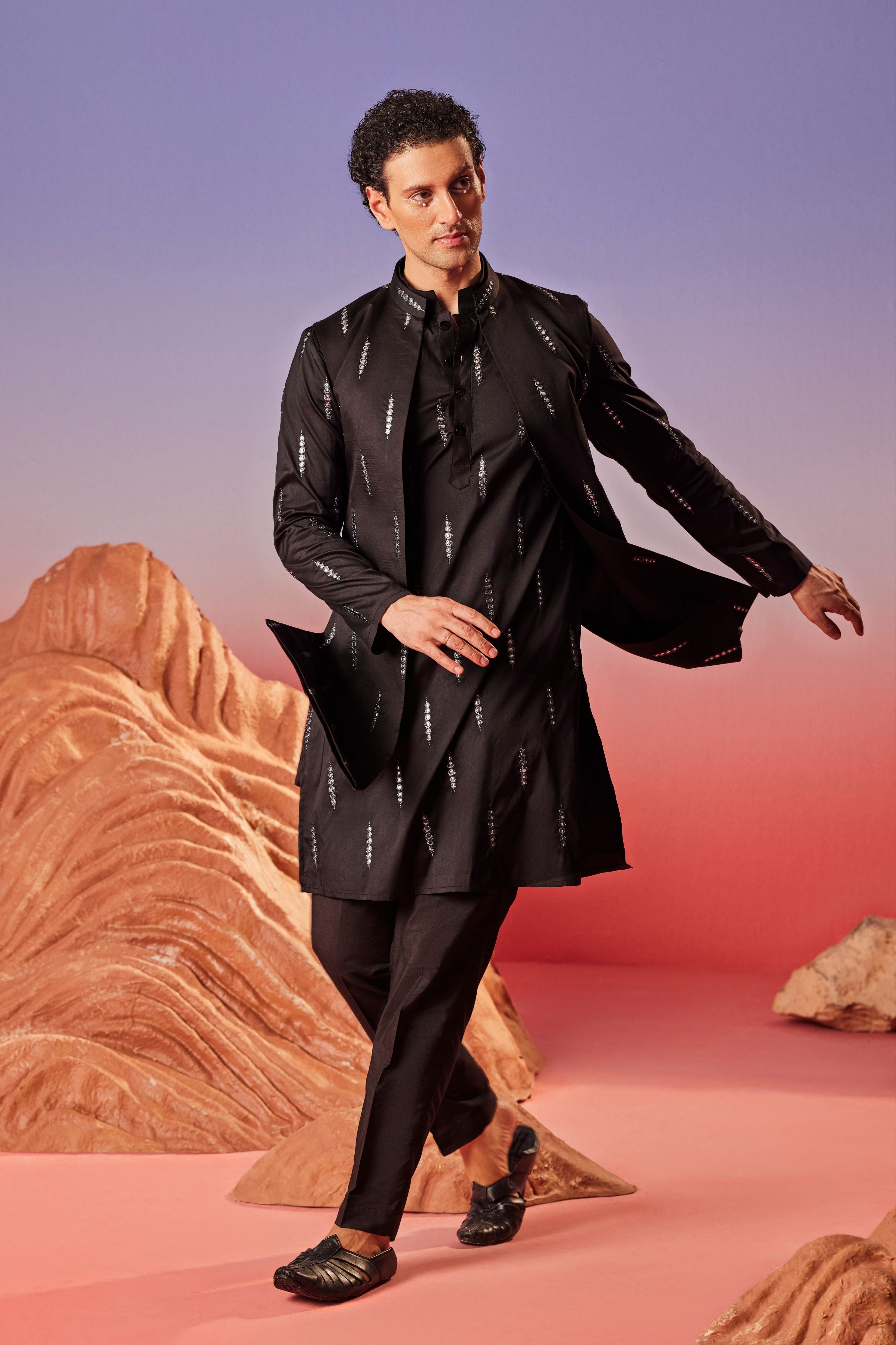 Noor Silk Embroidery Nehru Jacket Set