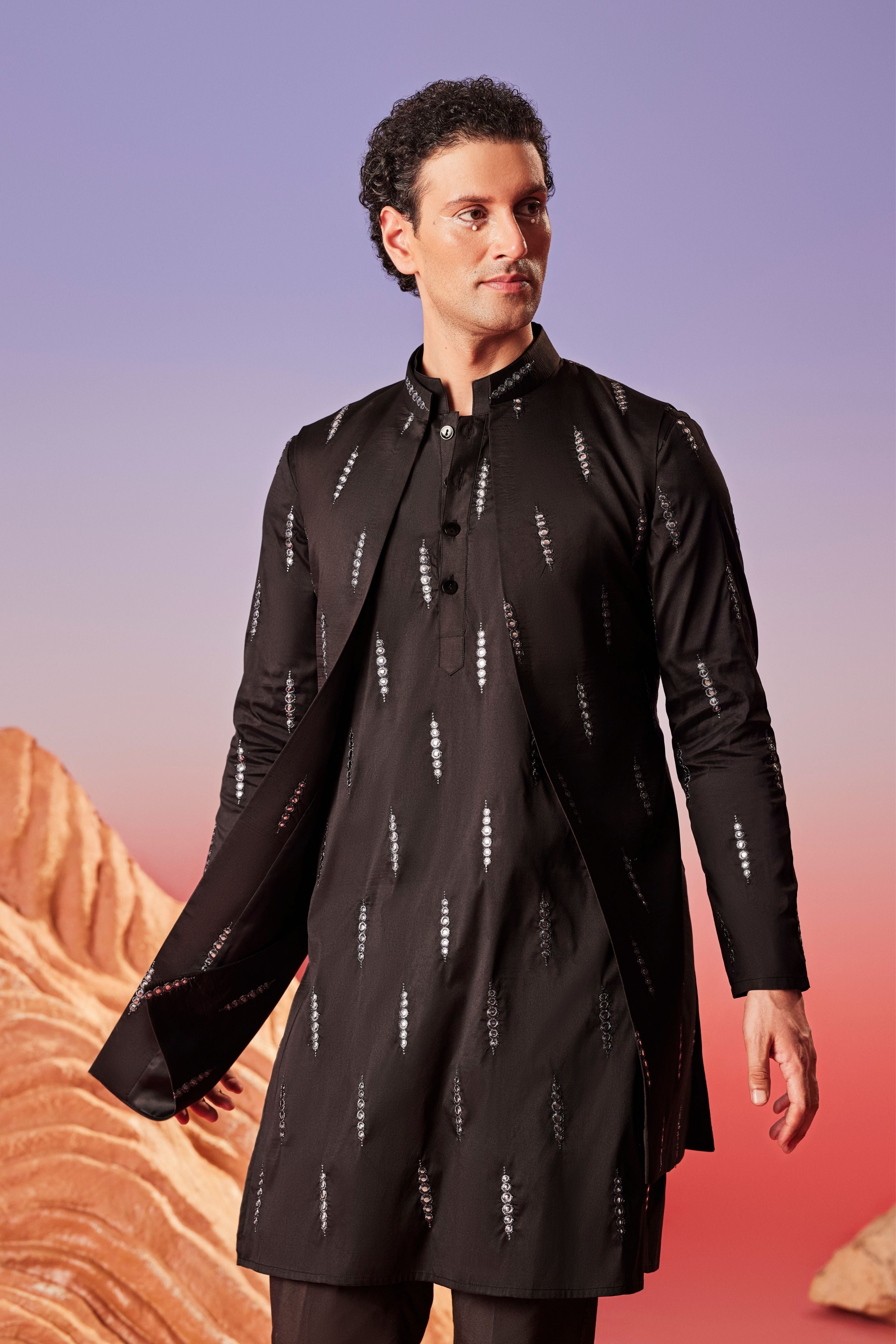 Noor Silk Embroidery Nehru Jacket Set