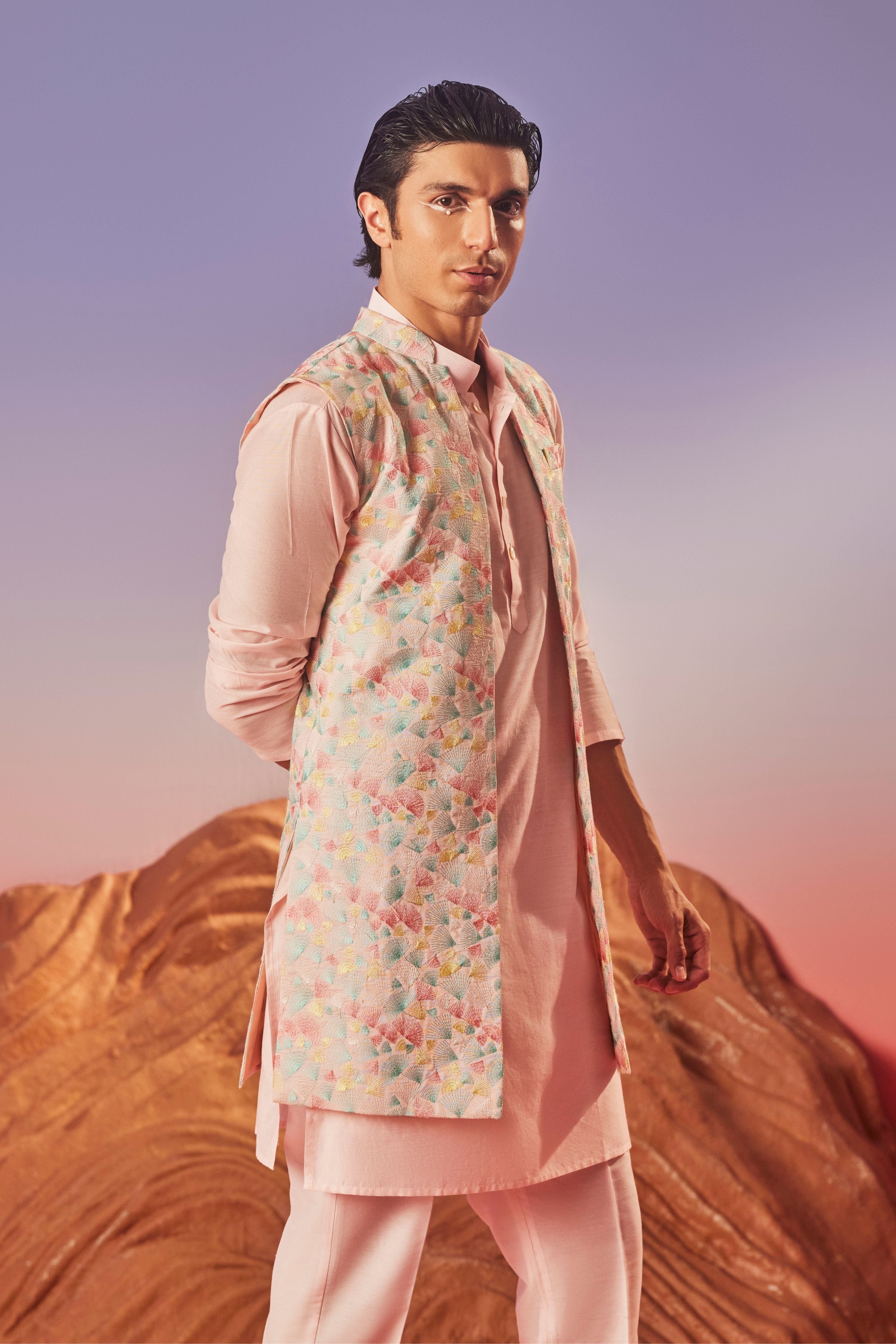 Seher  Silk Embroidery Nehru Jacket Set