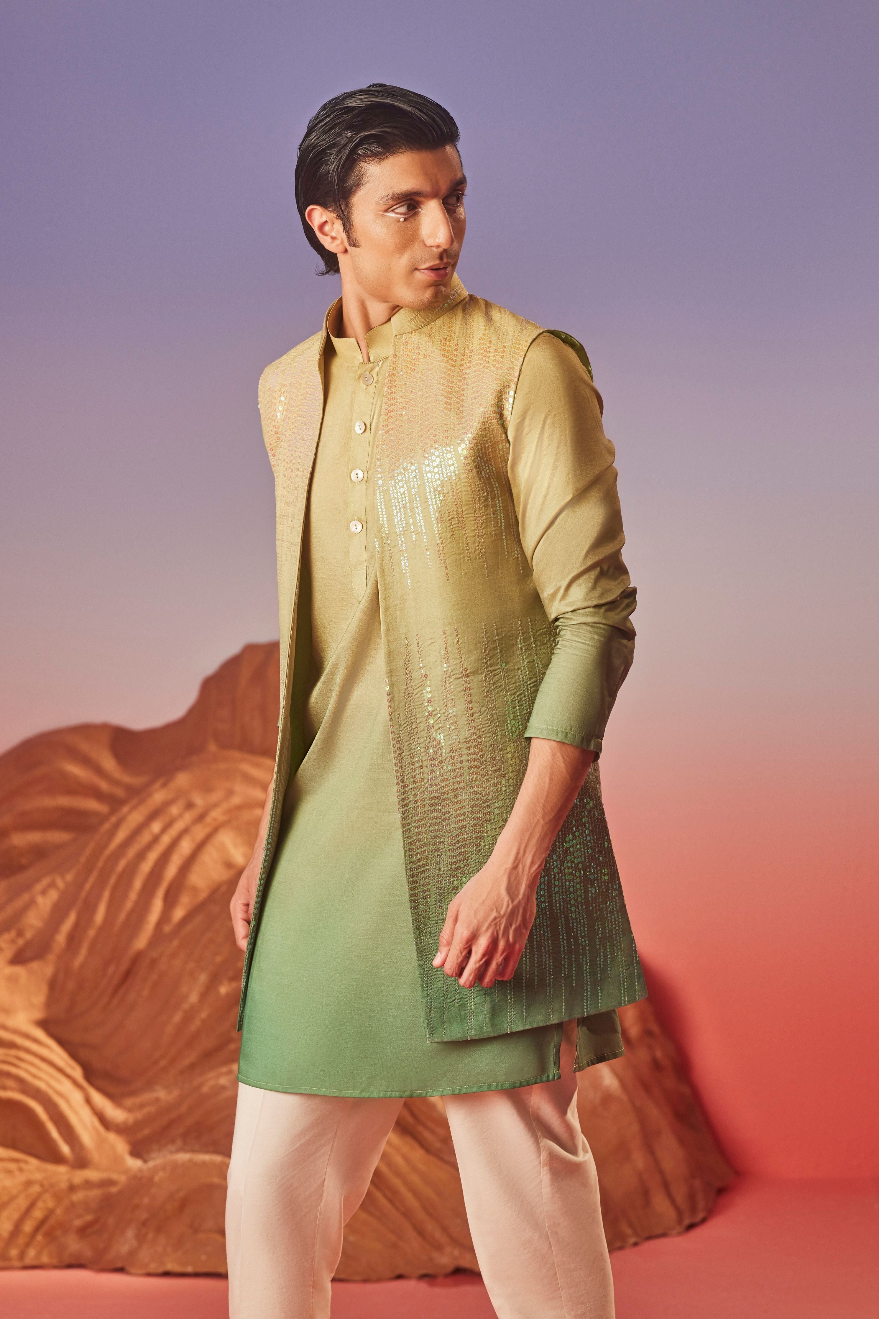 Noorani Silk Embroidery Nehru Jacket Set