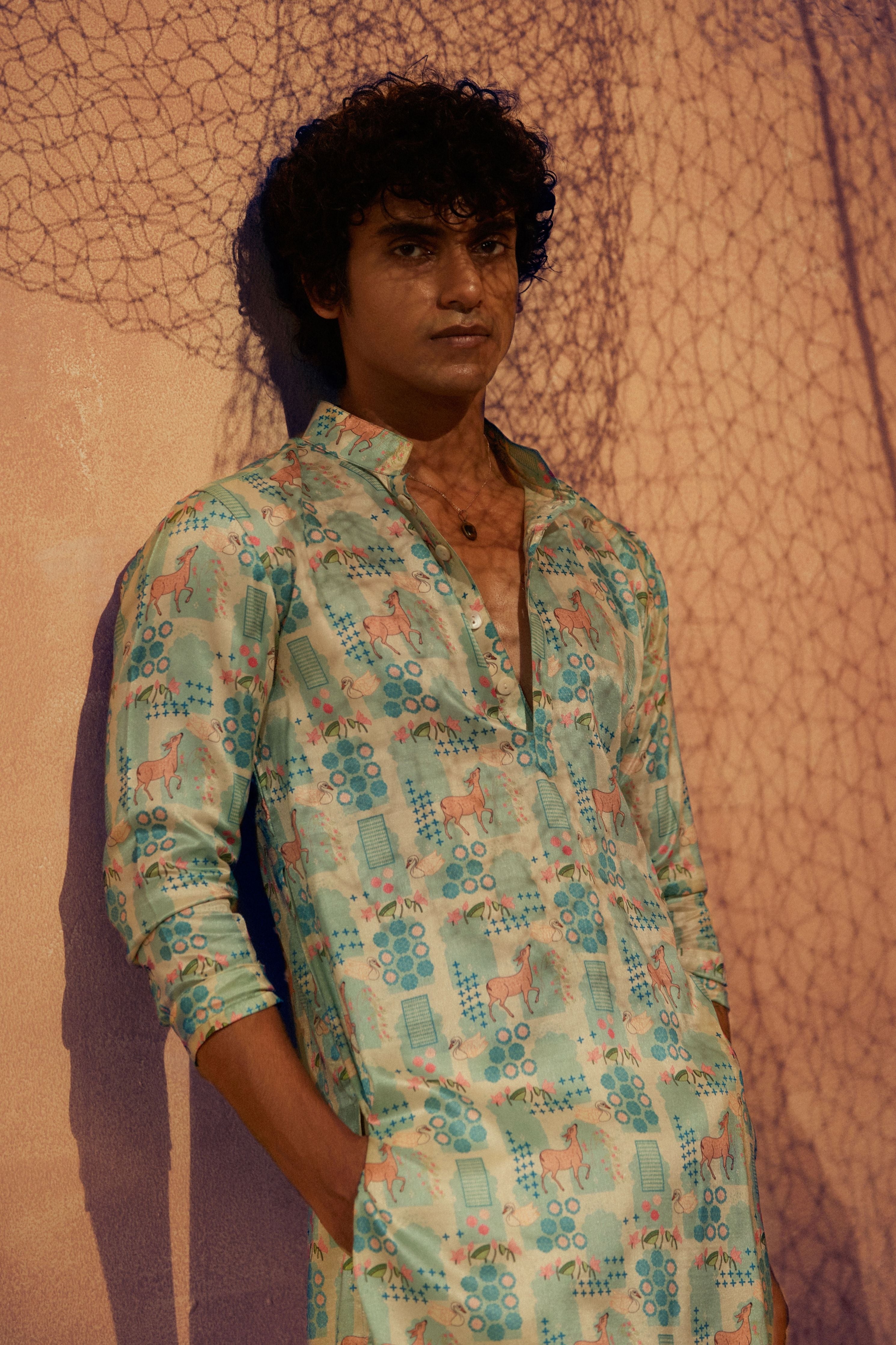 Deer Park Printed Silk Kurta Set