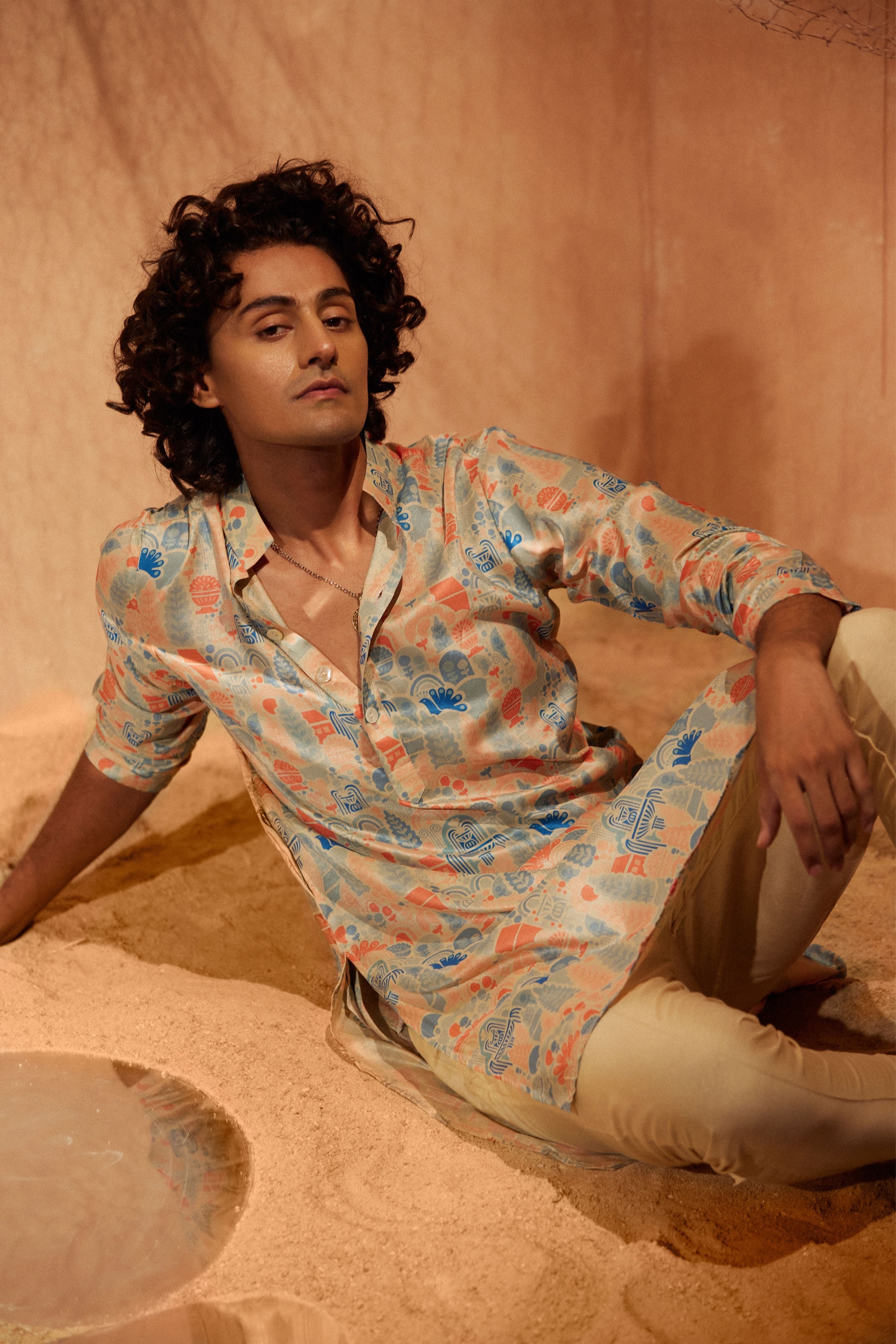 Waterland Printed Silk Kurta Set