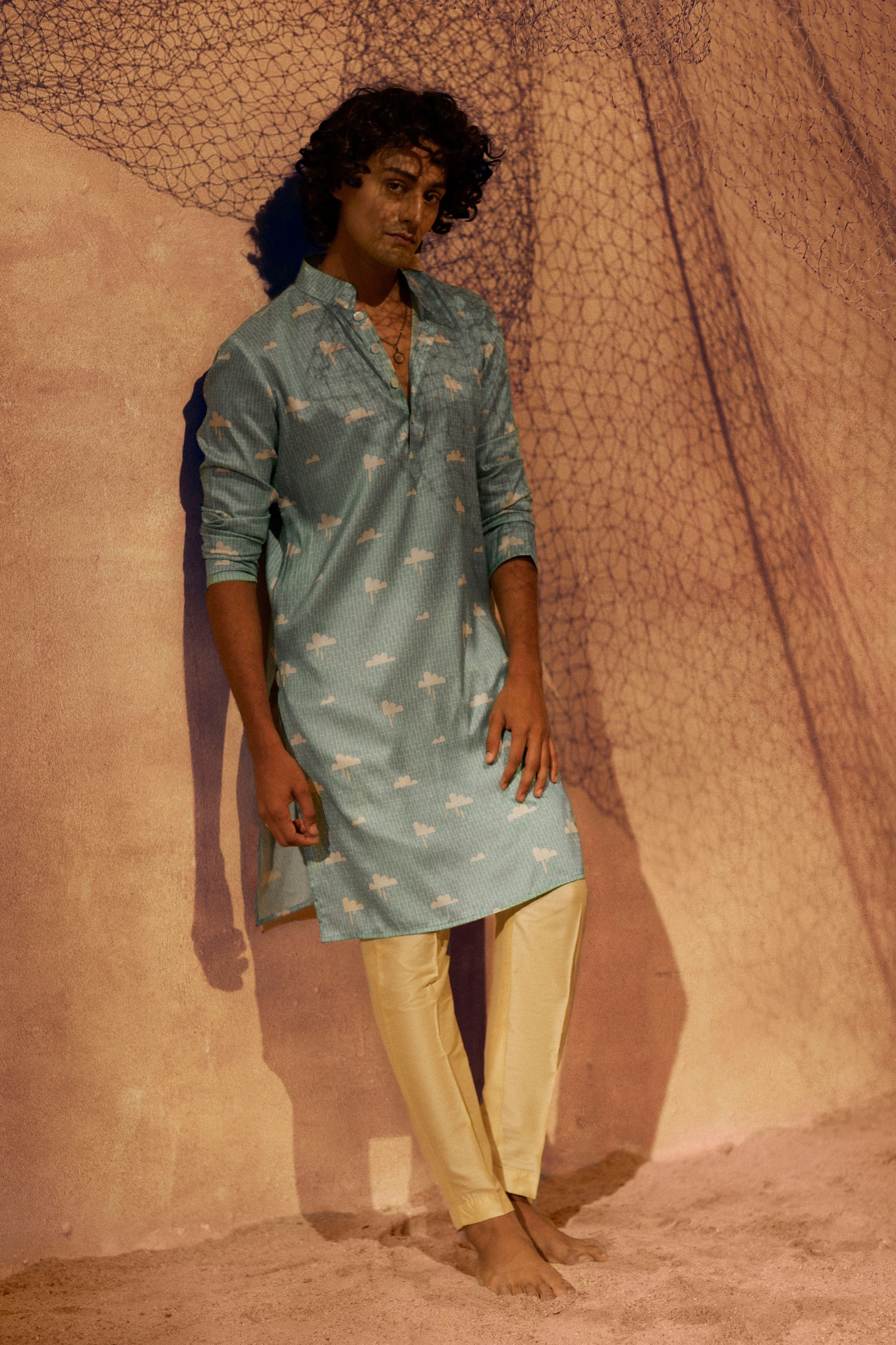 In The Clouds Printed Silk Kurta Set