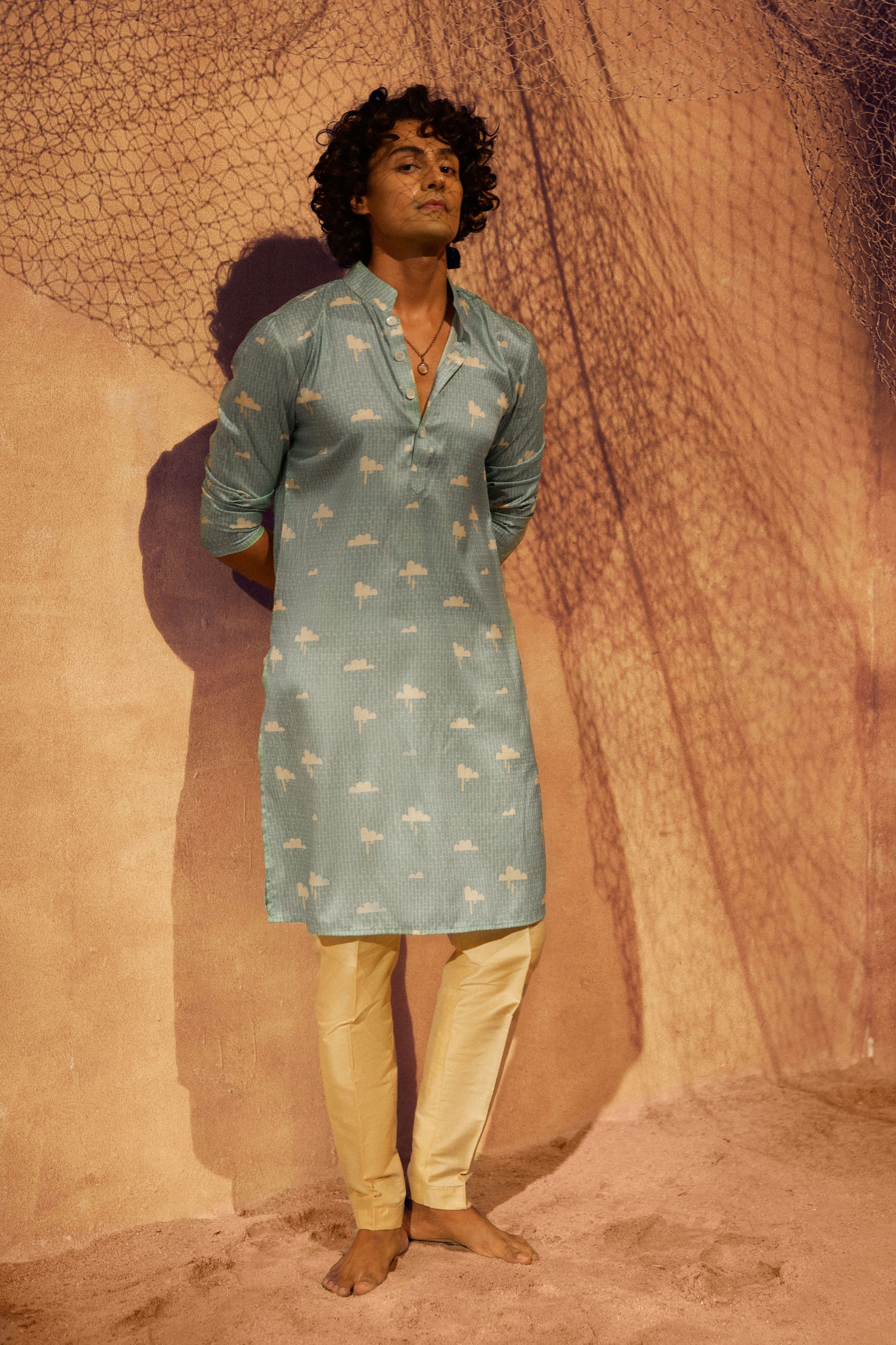 In The Clouds Printed Silk Kurta Set