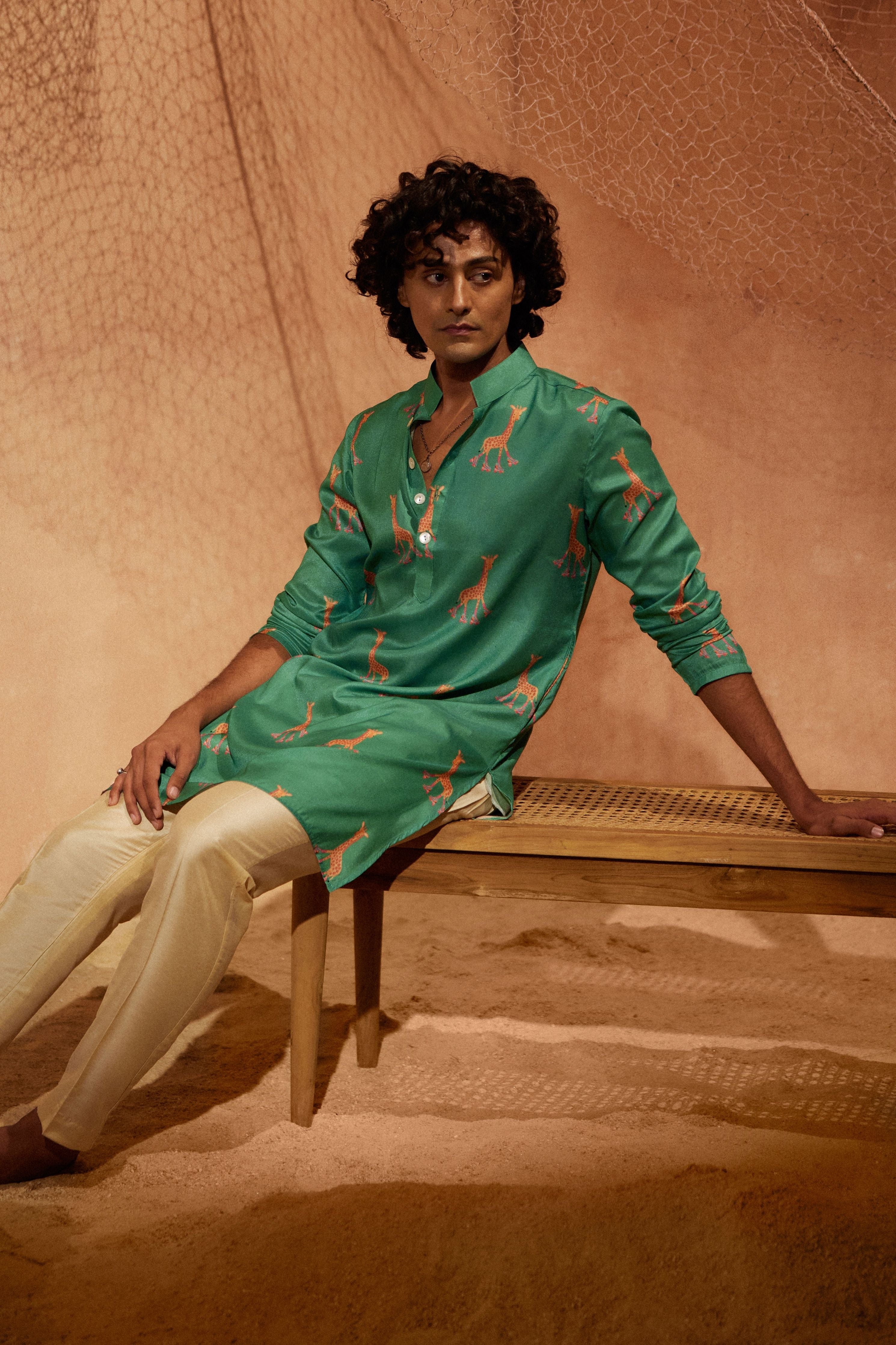 Rolling Giraffe  Printed Silk Kurta Set