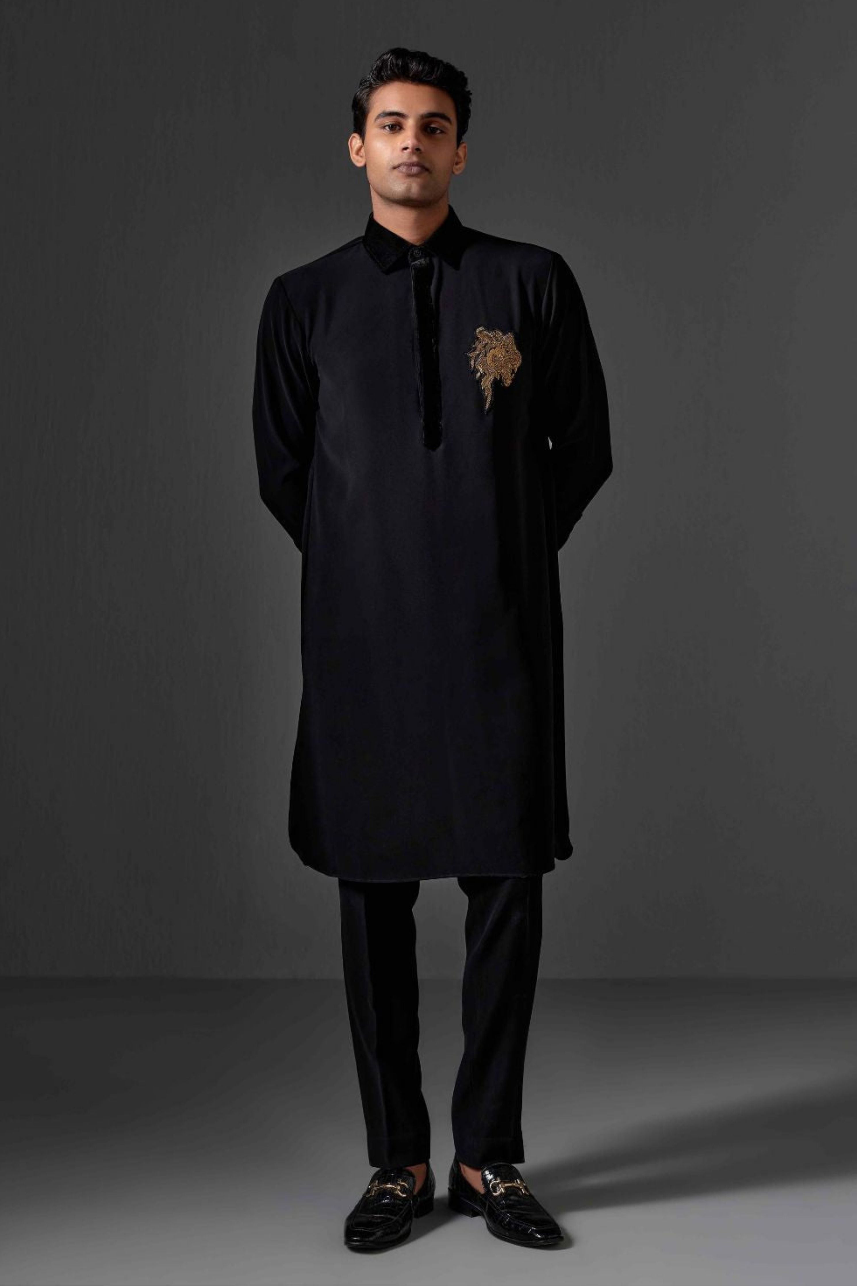 Neil Black Cotton Lycra Kurta Set