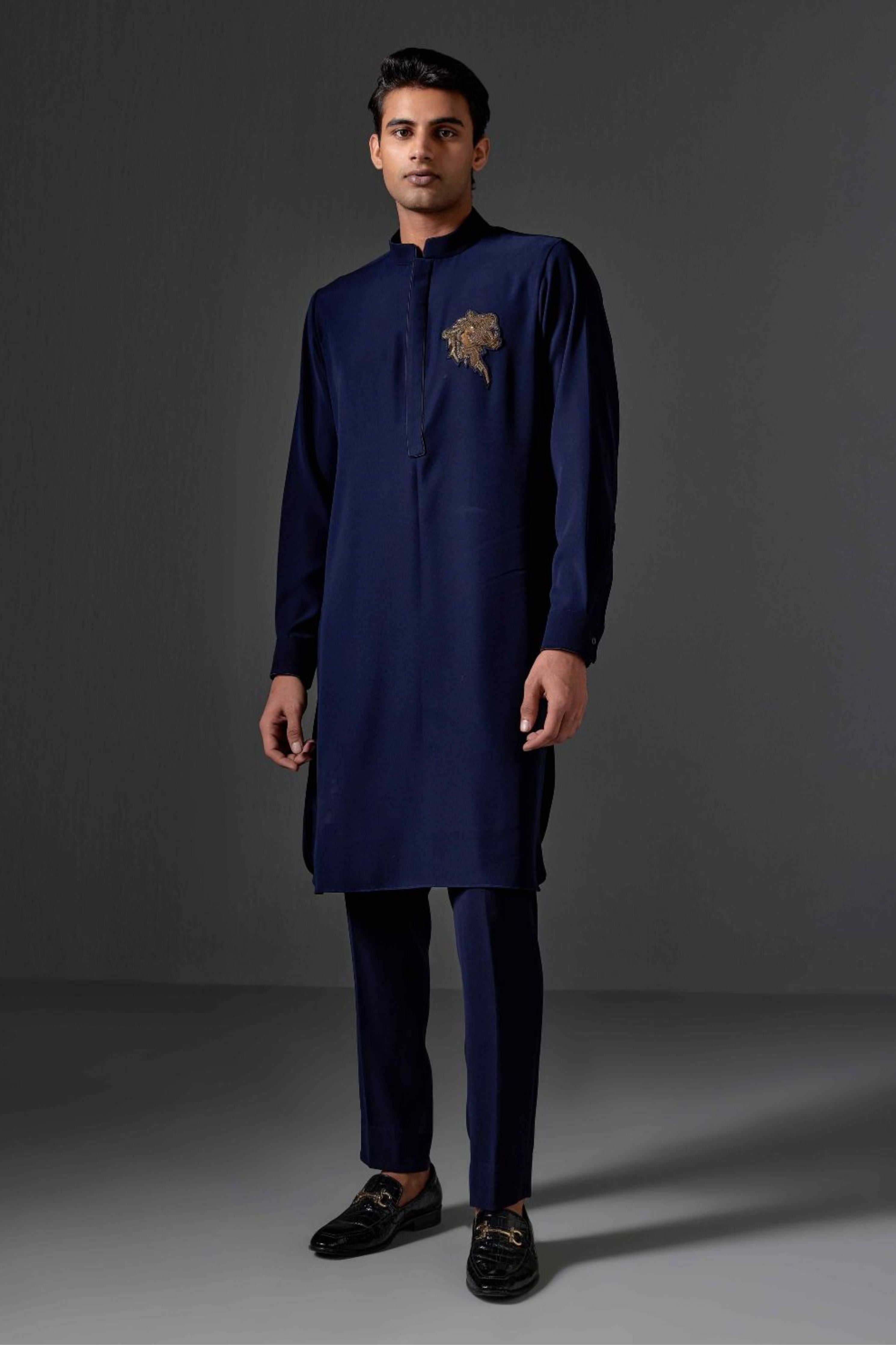 Neil Navy Blue Cotton Lycra Kurta Set
