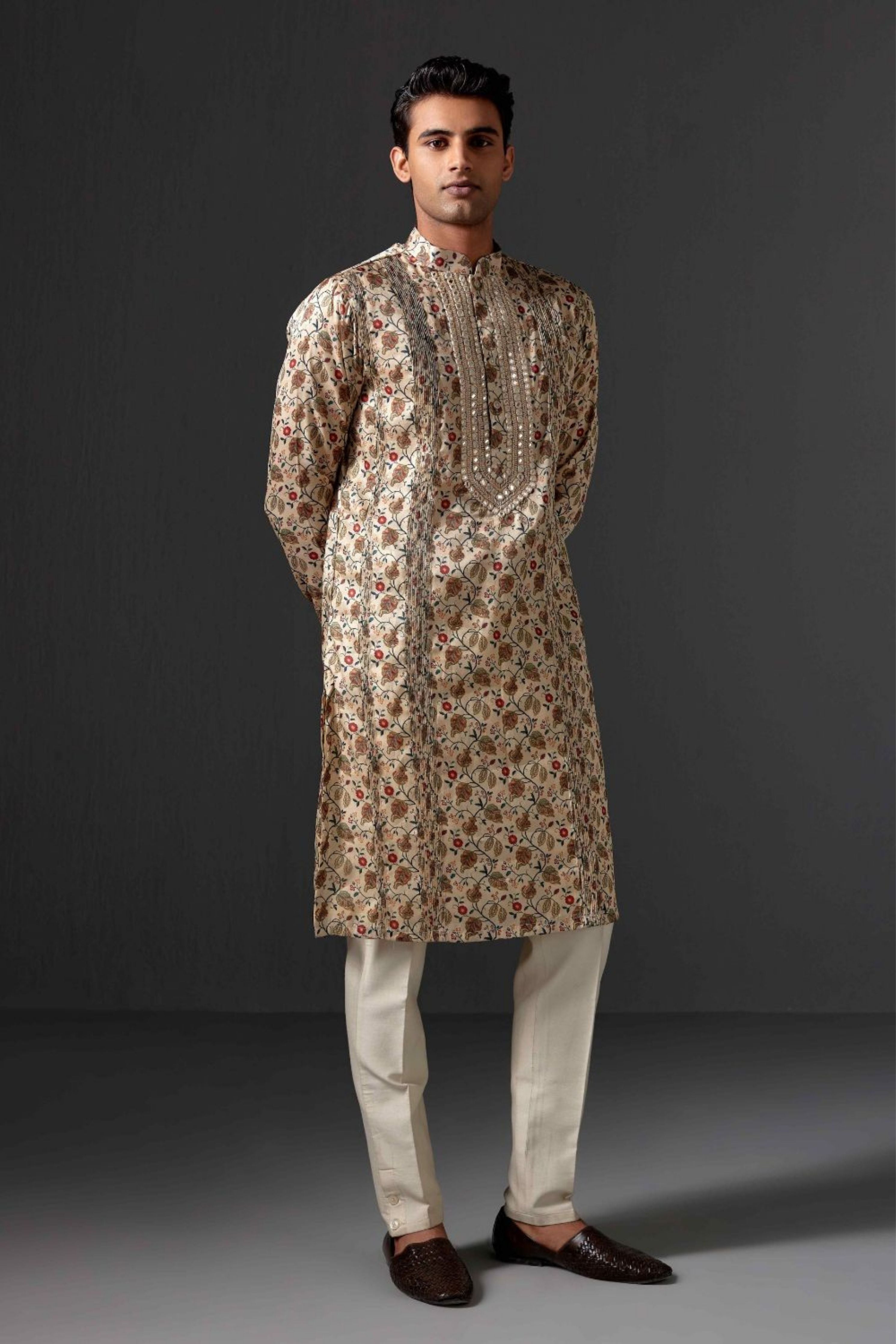 Varun Mirror Work & Pintuck Mustard Kurta Set