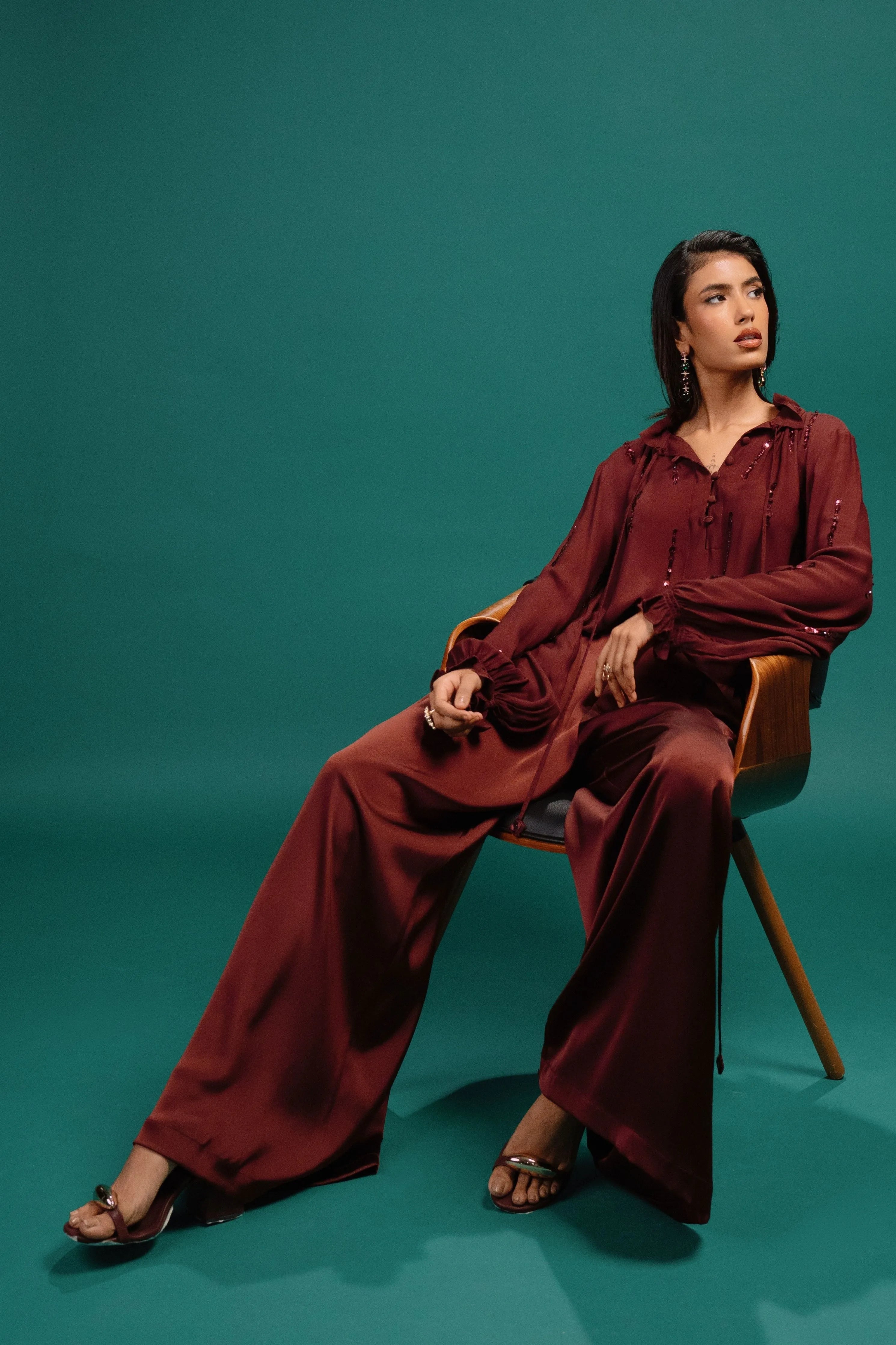 Garnet Flared Satin Pants