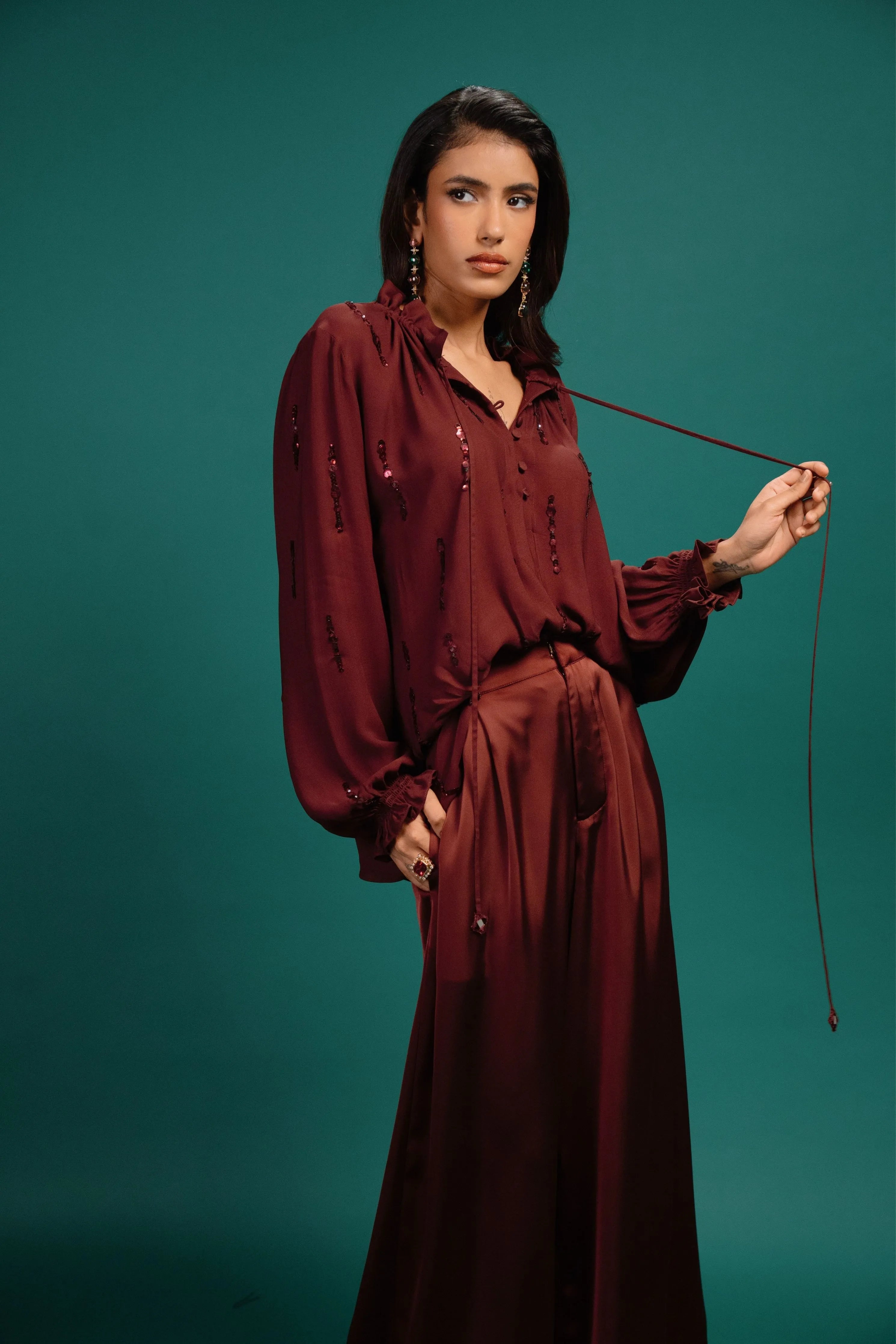 Garnet Flared Satin Pants