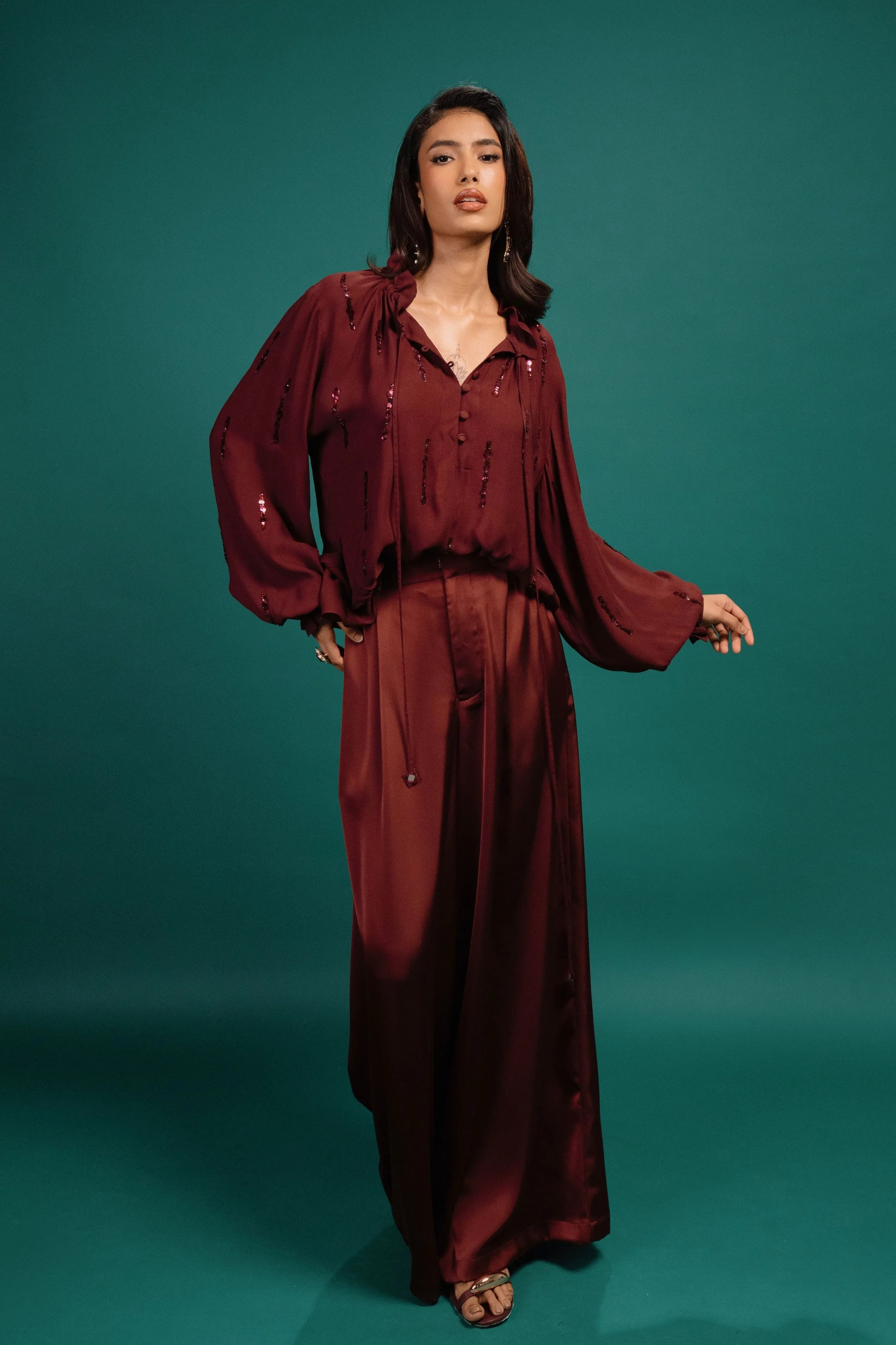 Garnet Sequin Georgette Blouse