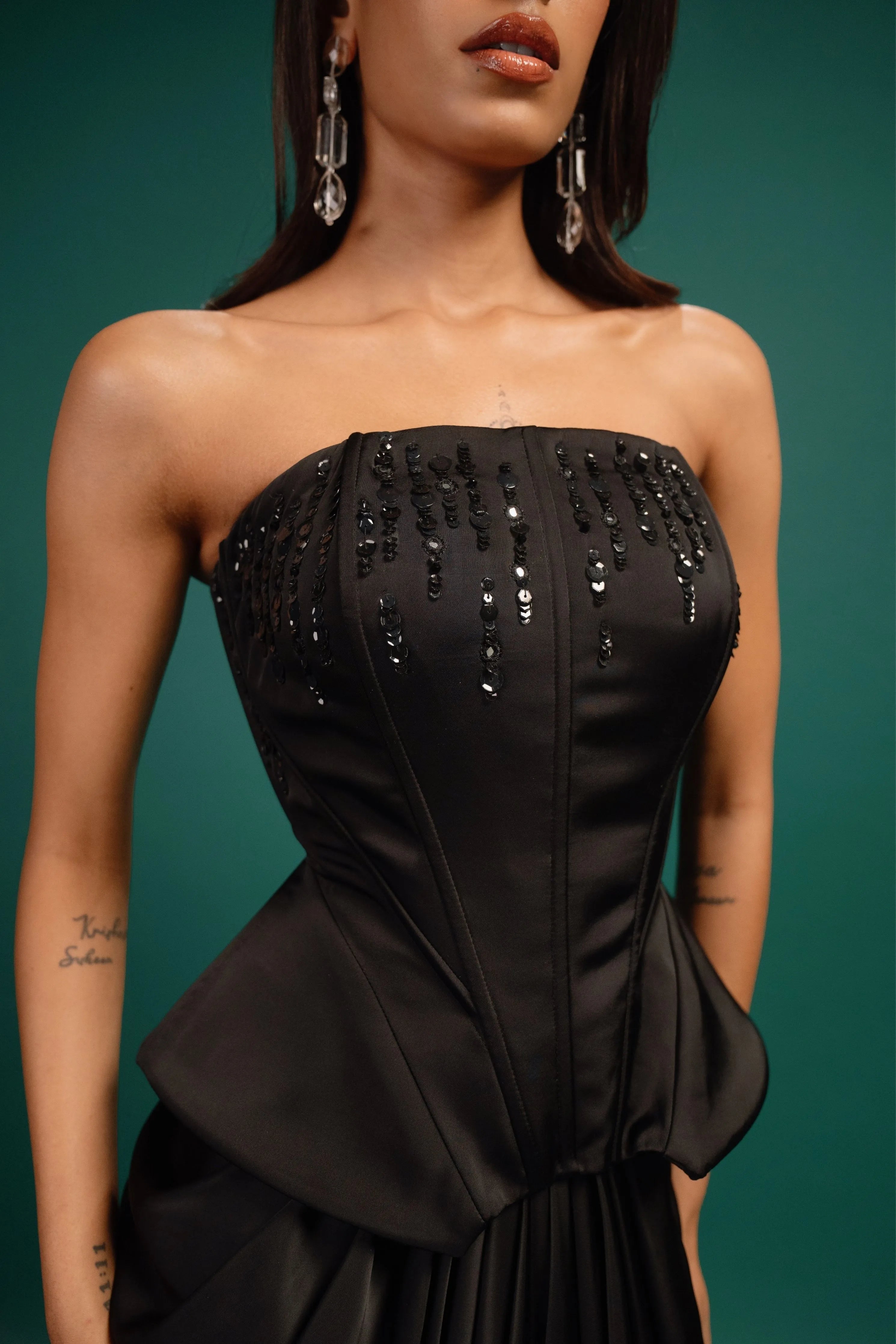 Ebony Sequin Satin Corset
