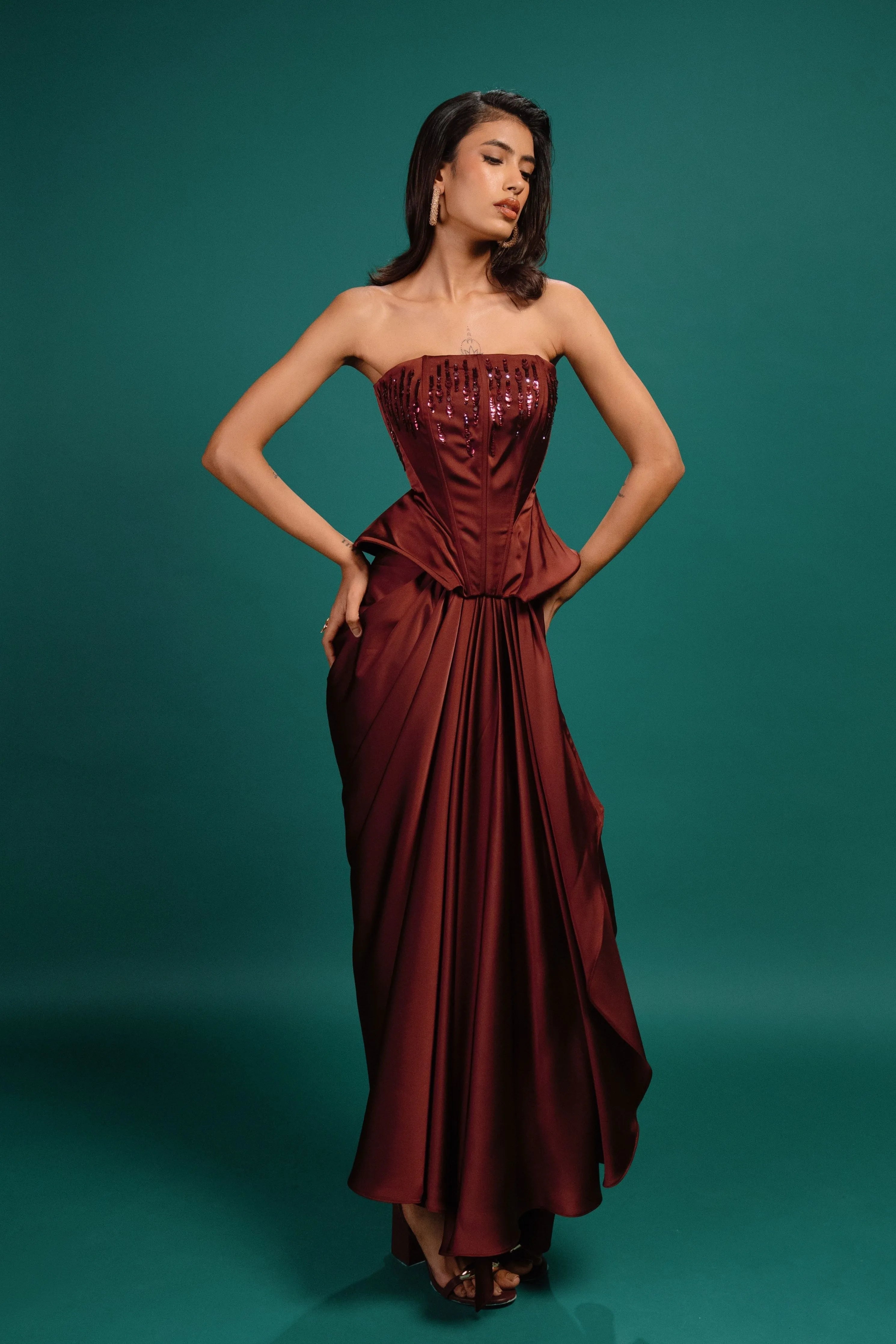 Garnet Draped Satin Skirt