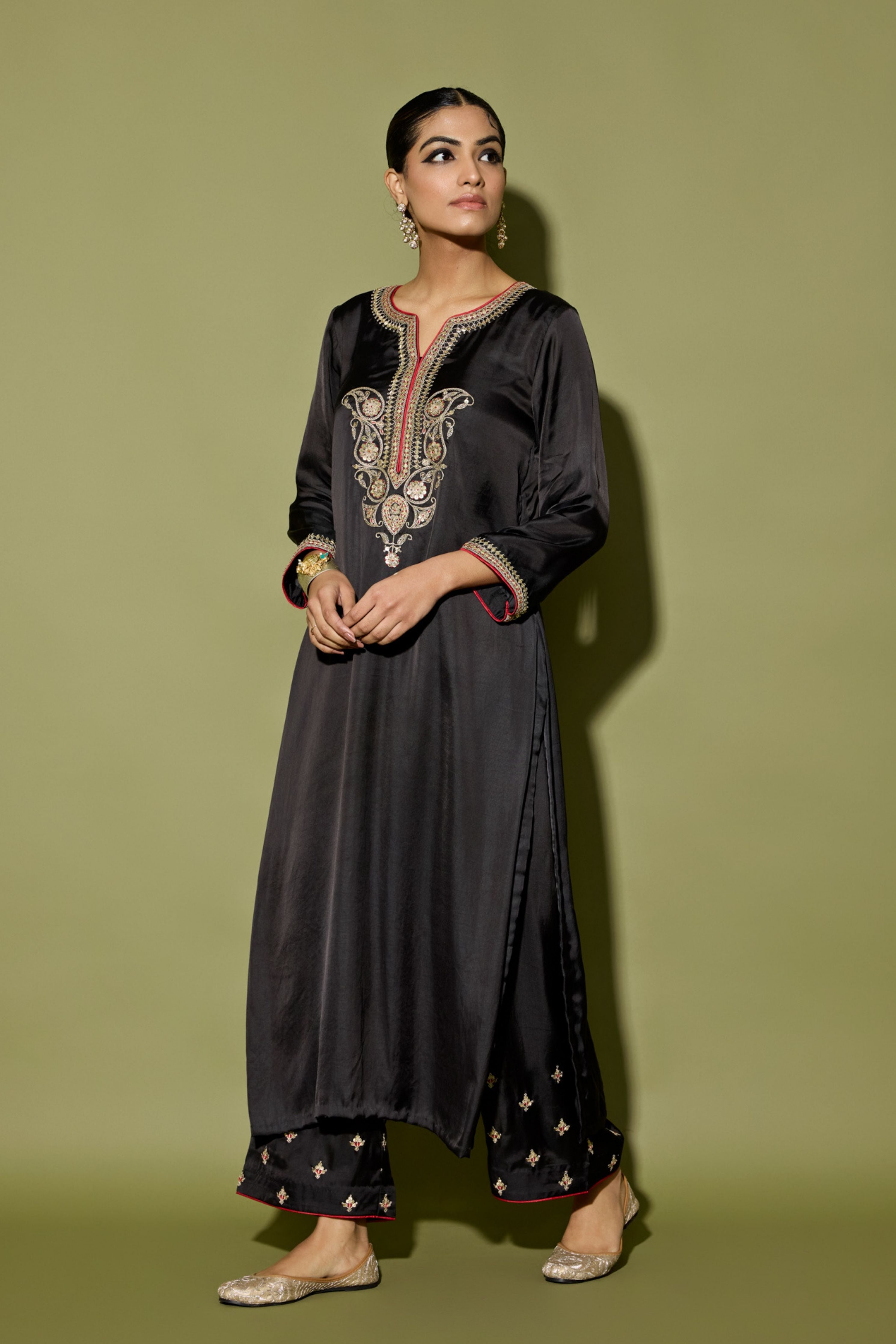 Black Hand Embroidered Kurta Set