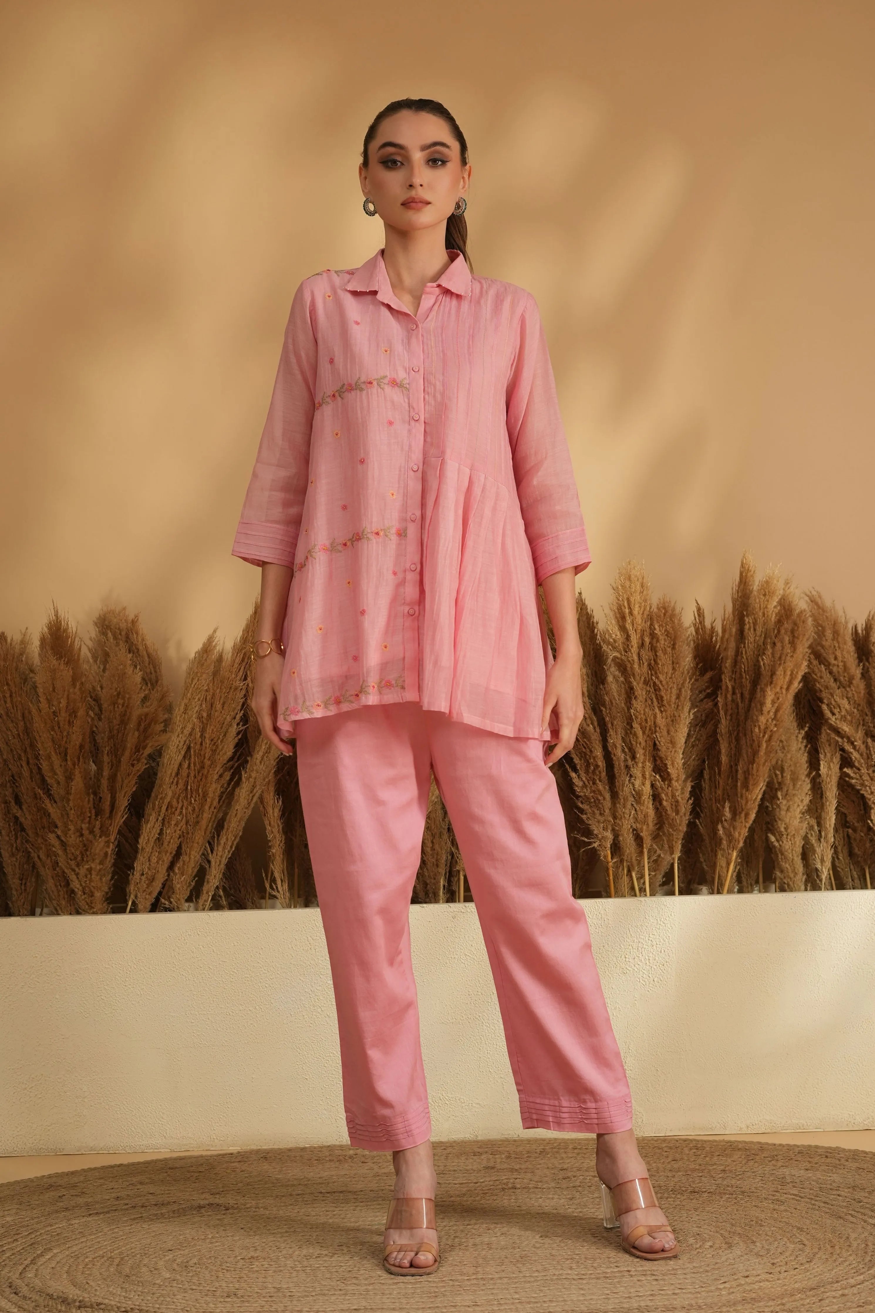 Pink Panel Cross Stitch Embroidery Co-Ord Set