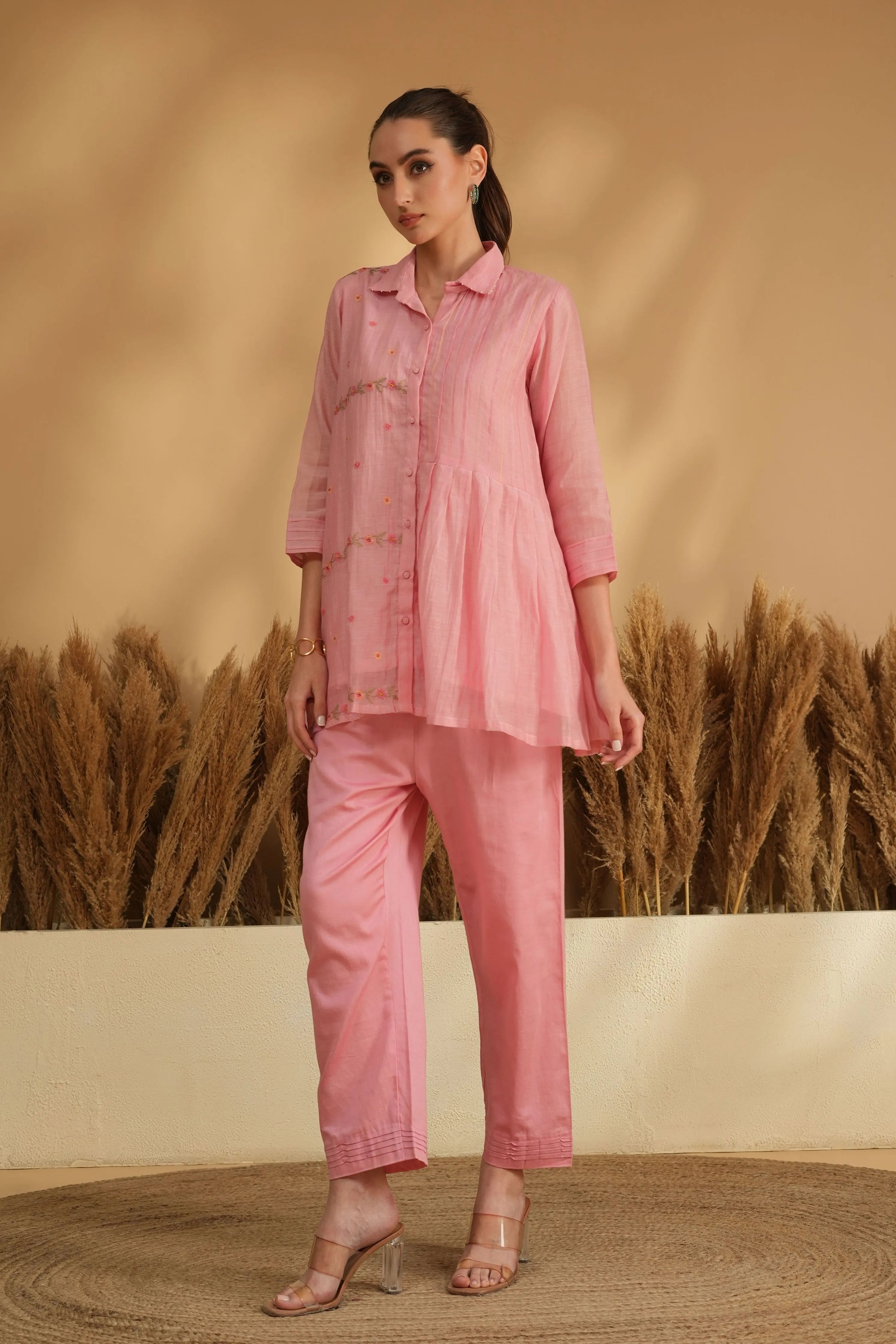 Pink Panel Cross Stitch Embroidery Co-Ord Set