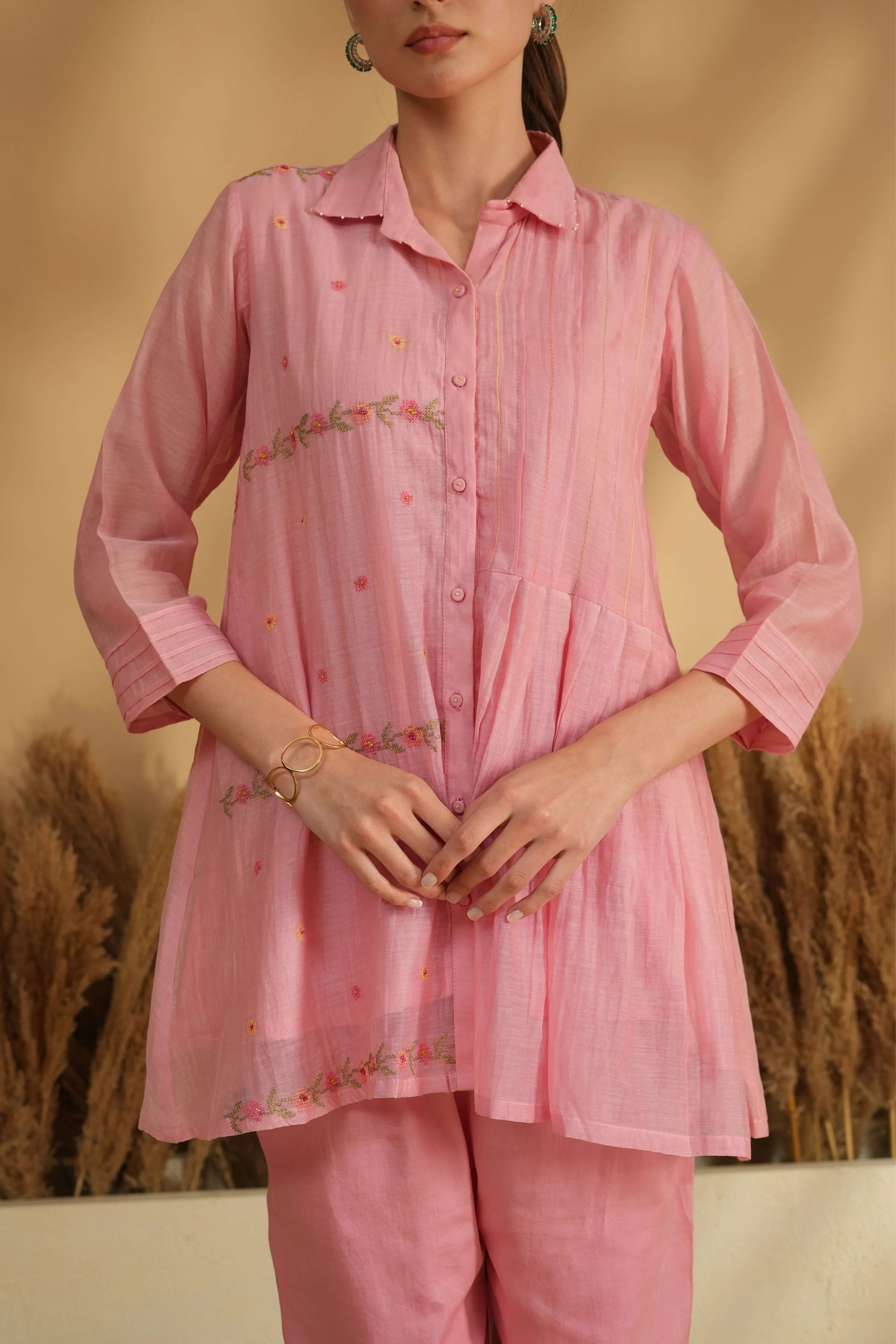 Pink Panel Cross Stitch Embroidery Co-Ord Set