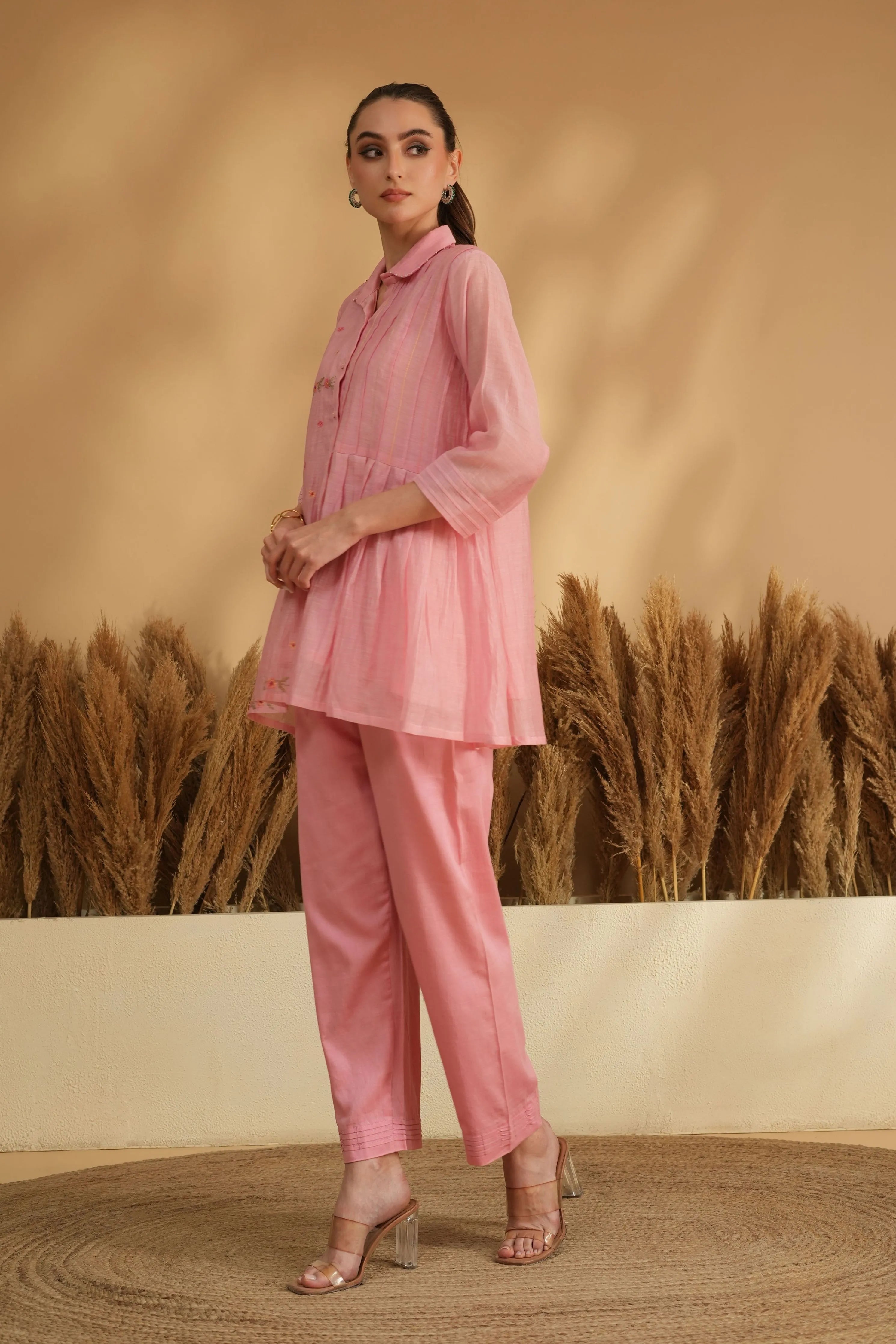 Pink Panel Cross Stitch Embroidery Co-Ord Set