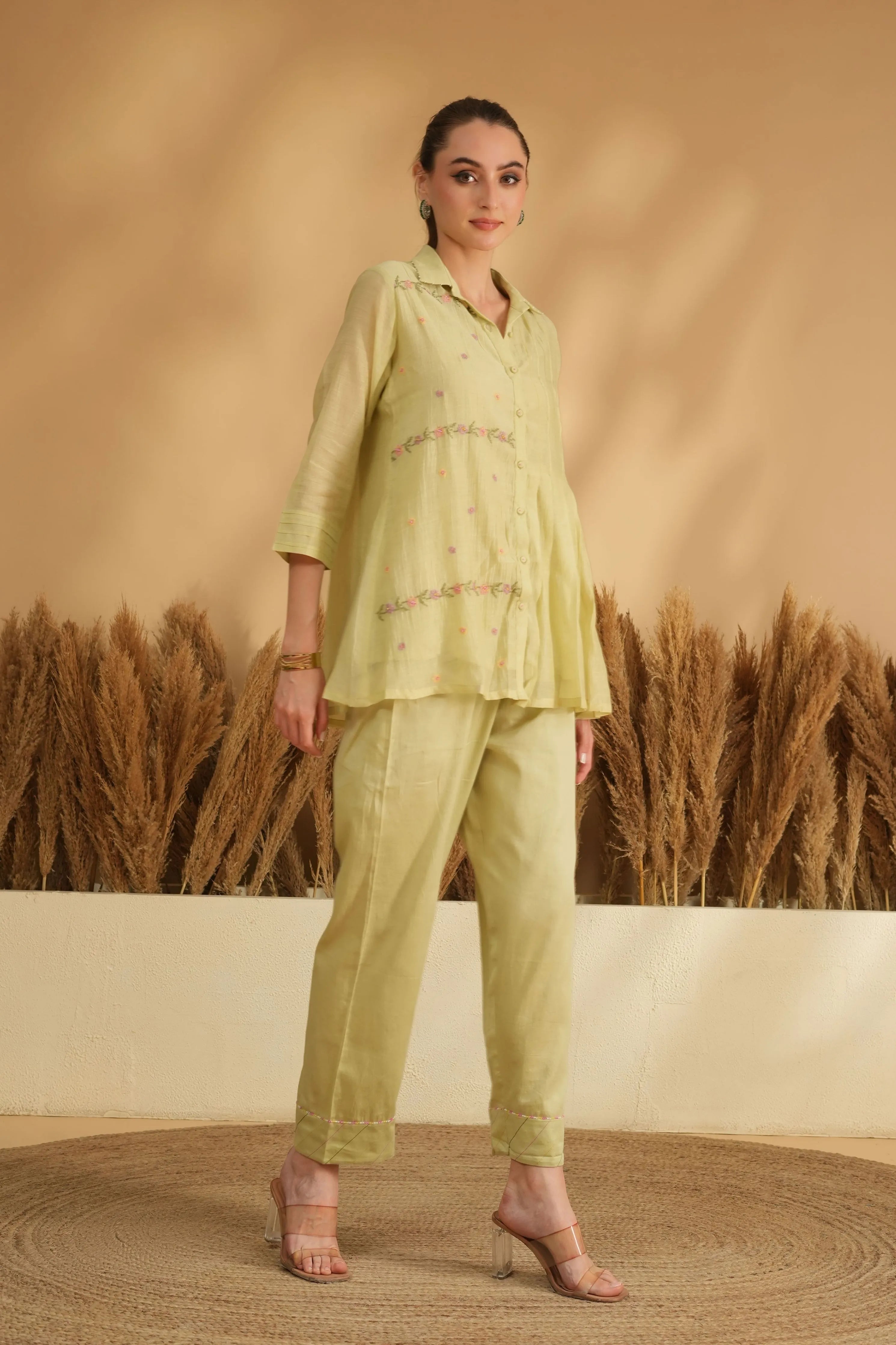 Green Panel Cross Stitch Embroidery Co-Ord Set