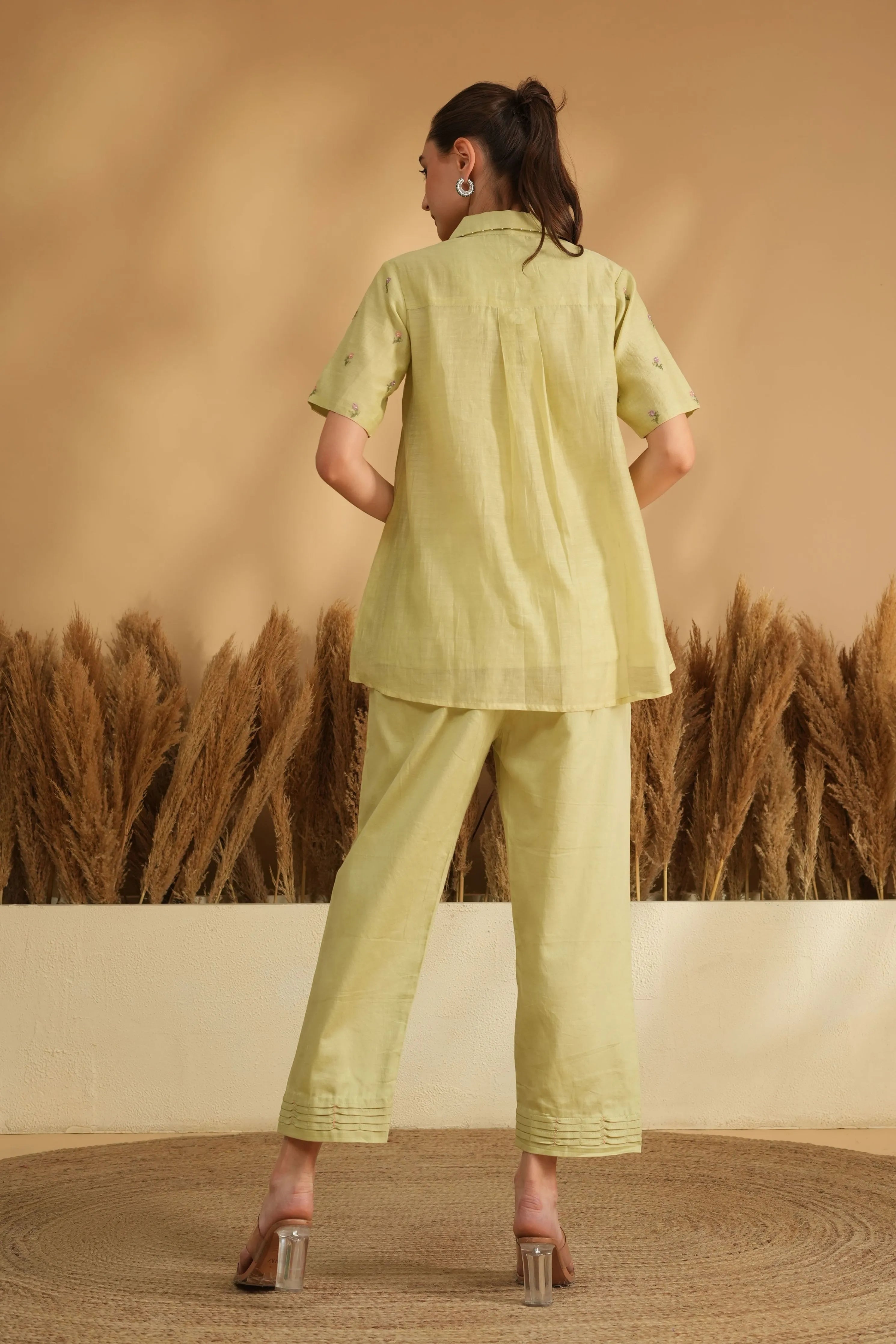 Green Smocking Cross Stitch Embroidery Co-Ord Set