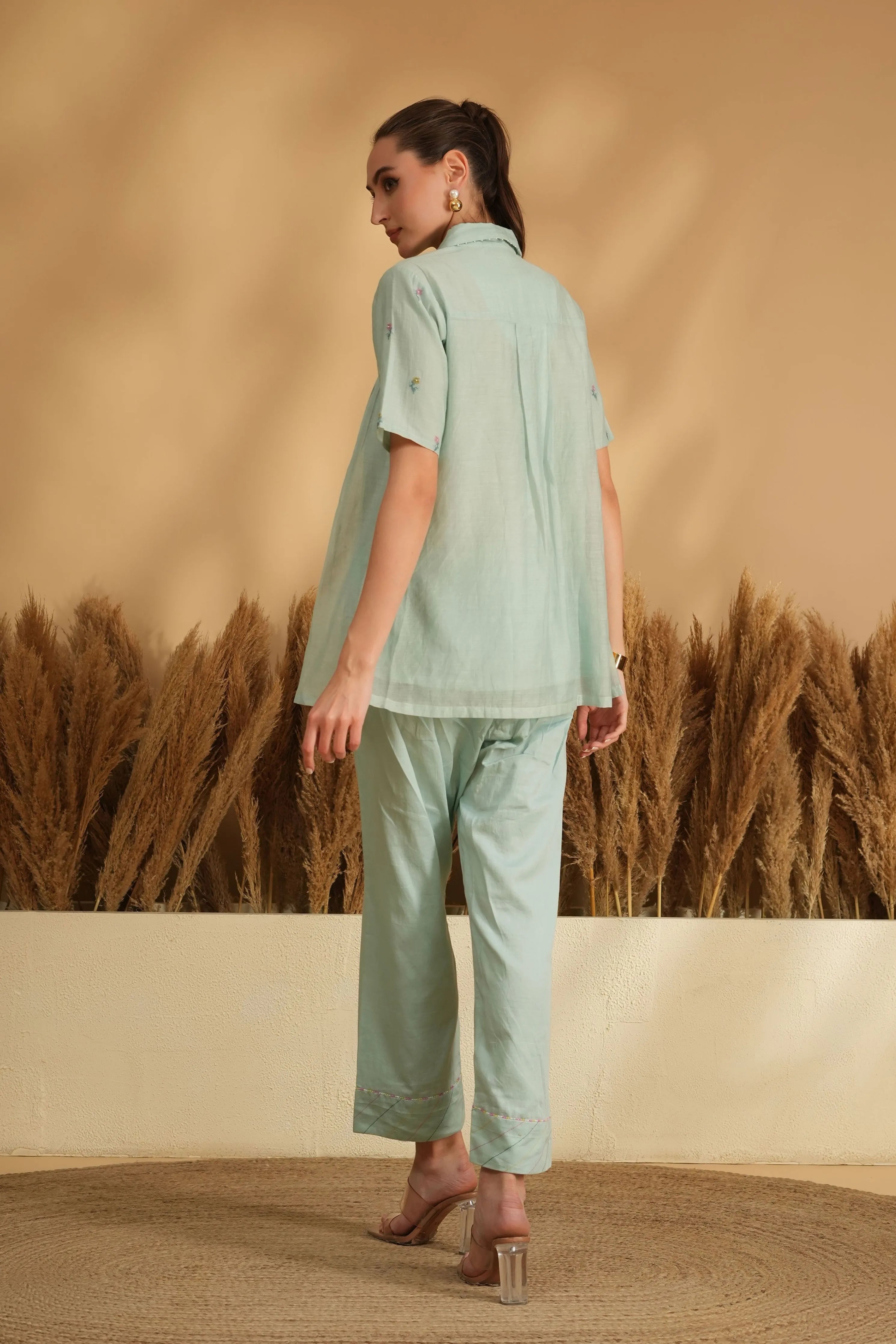 Blue Smocking Cross Stitch Embroidery Co-Ord Set