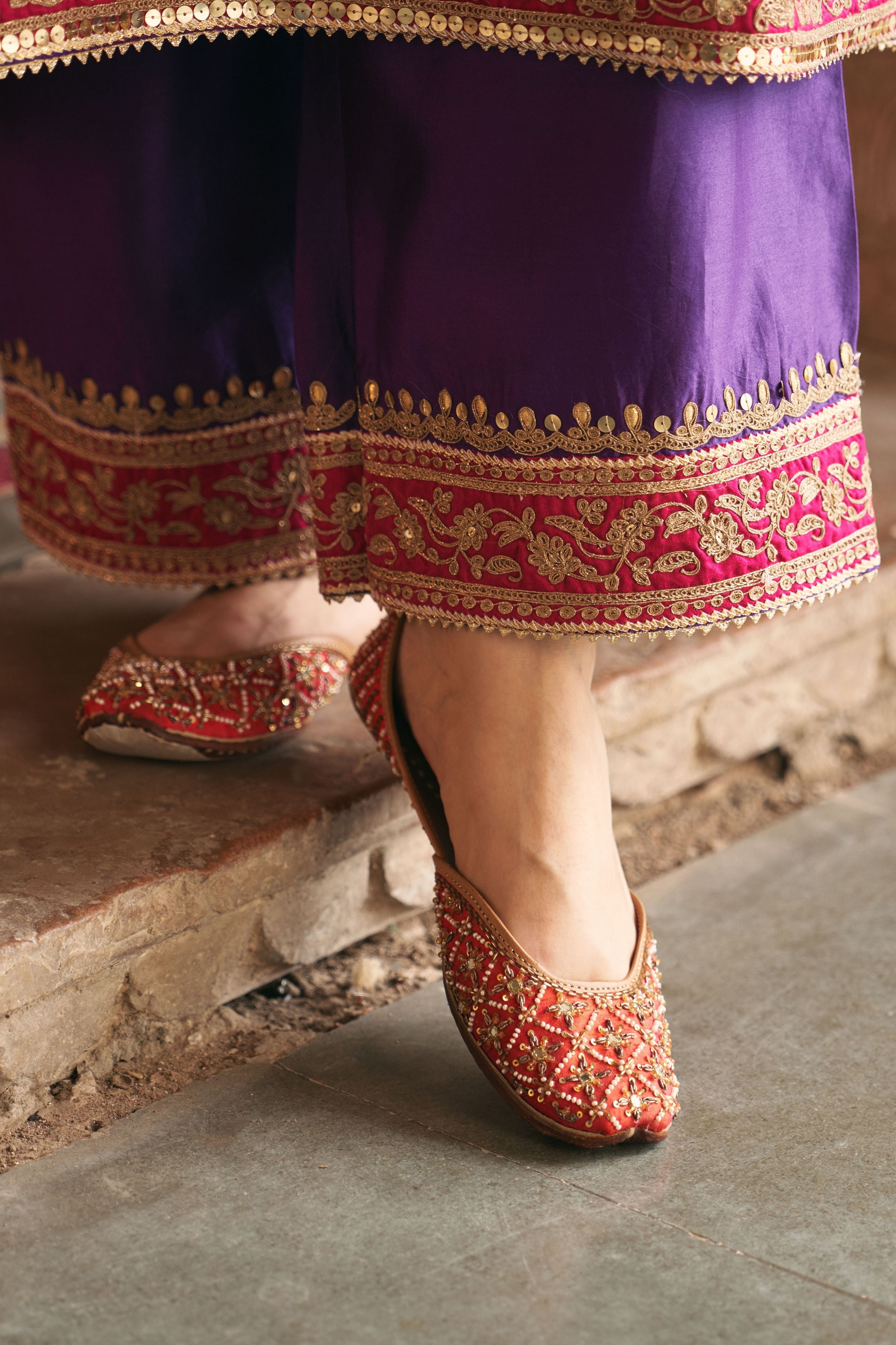 Sobia  Deep Purple Long Kurta With Palazzo And Dupatta