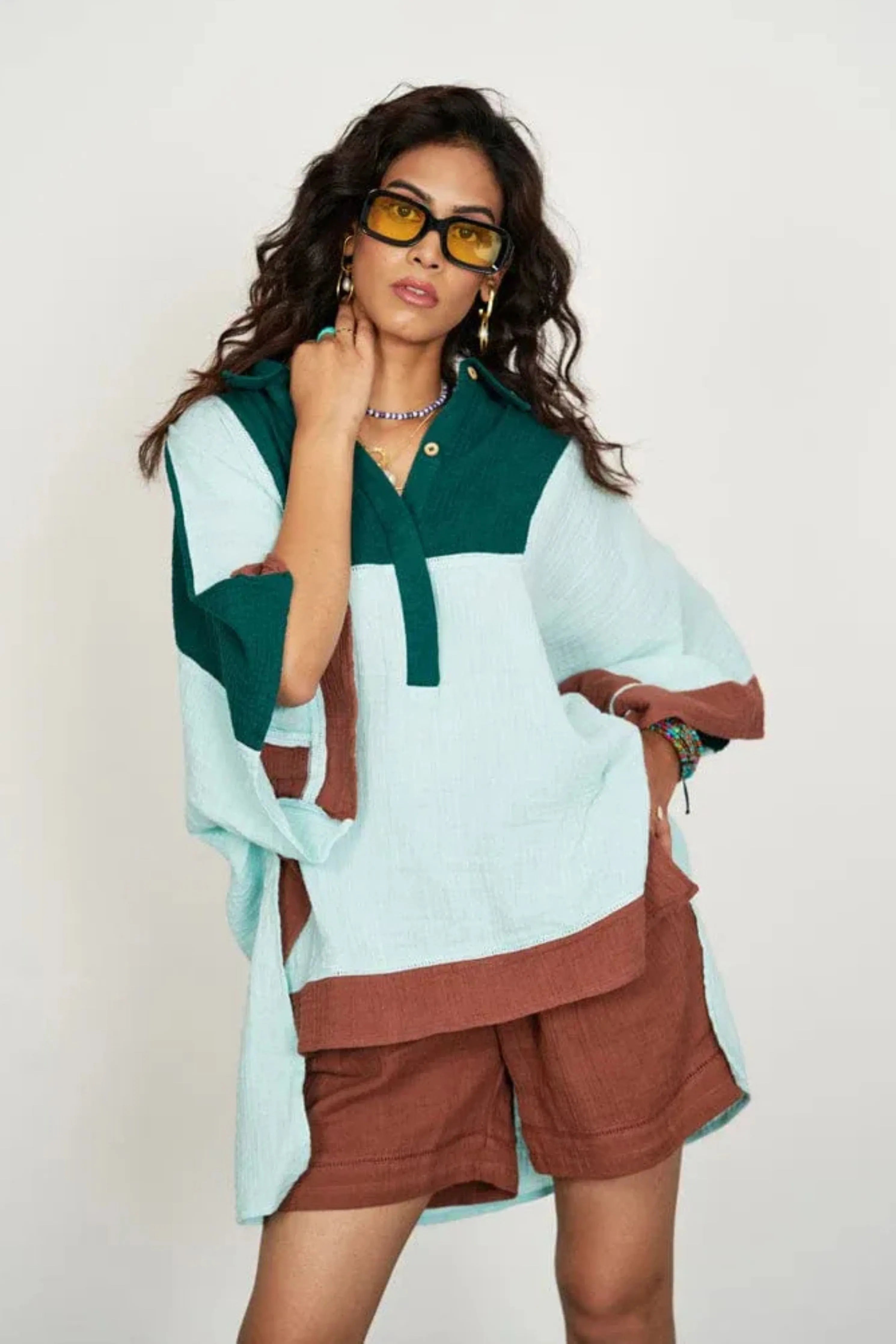 Haya Aqua Mini Kaftan Co-ord Shorts