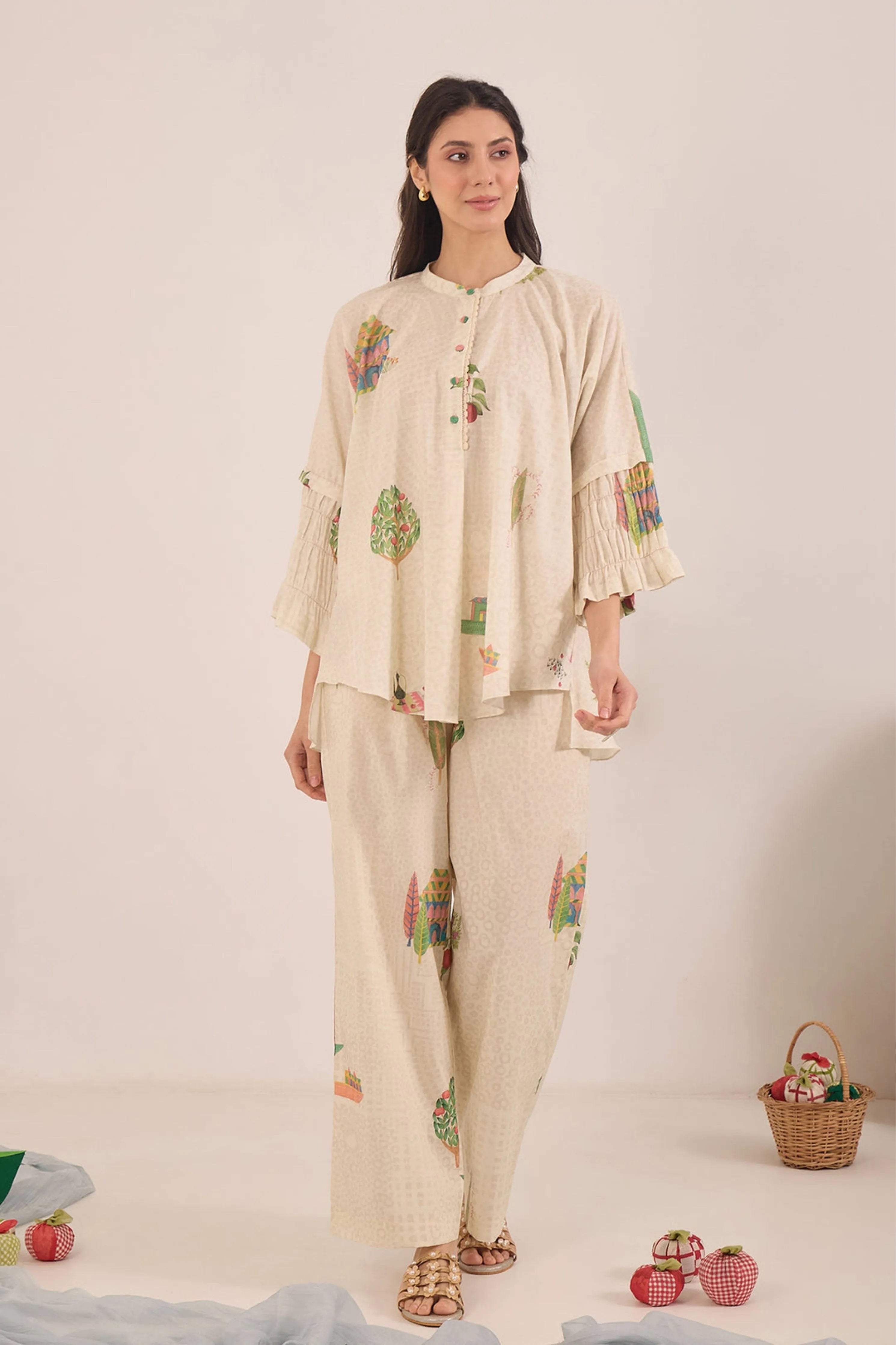 Gulposh Cotton Raglan Sleeve With Boat Pant Co-Ord Set