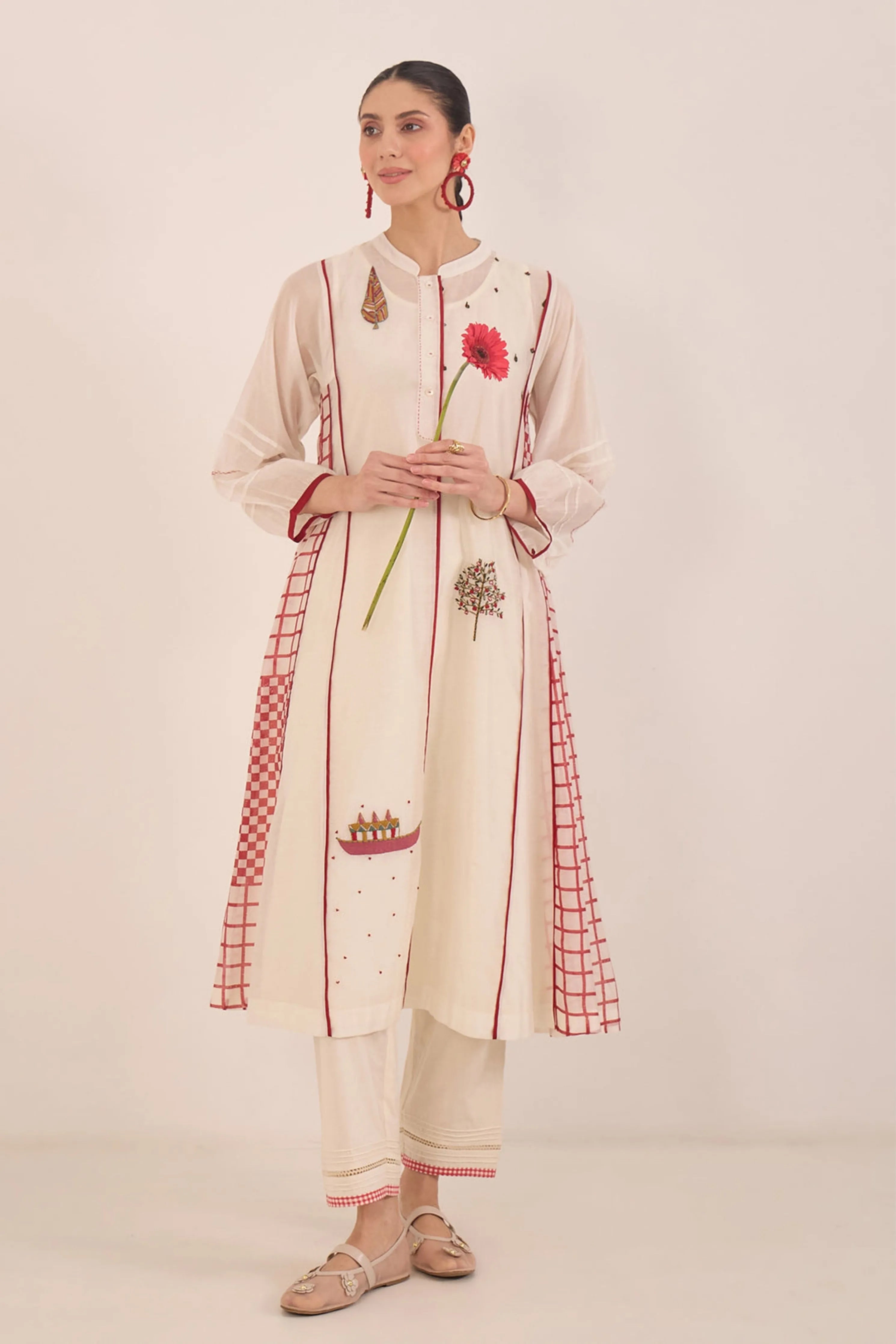 Firdaus Check Kali Embroidered Kurta Set