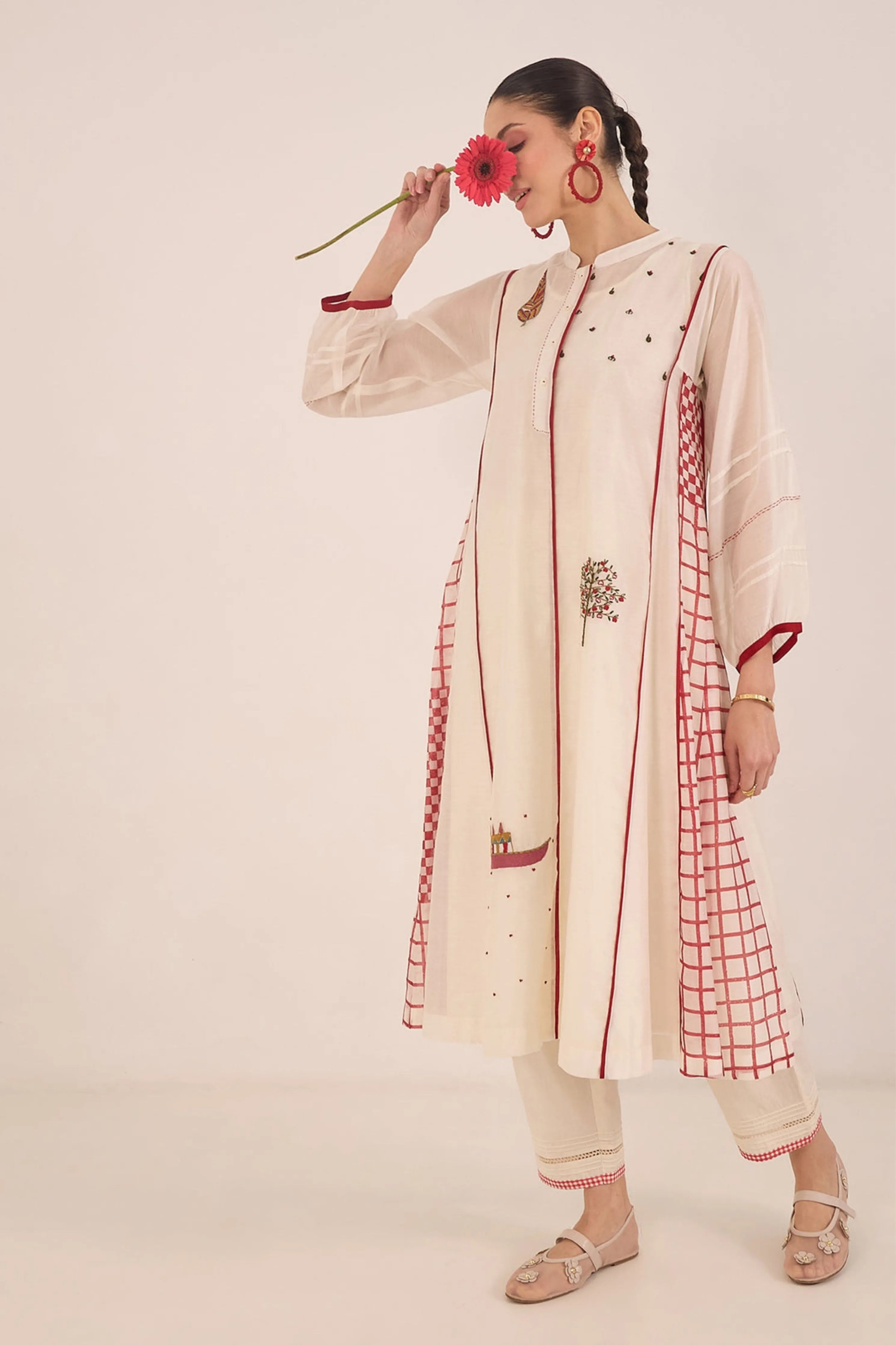 Firdaus Check Kali Embroidered Kurta Set