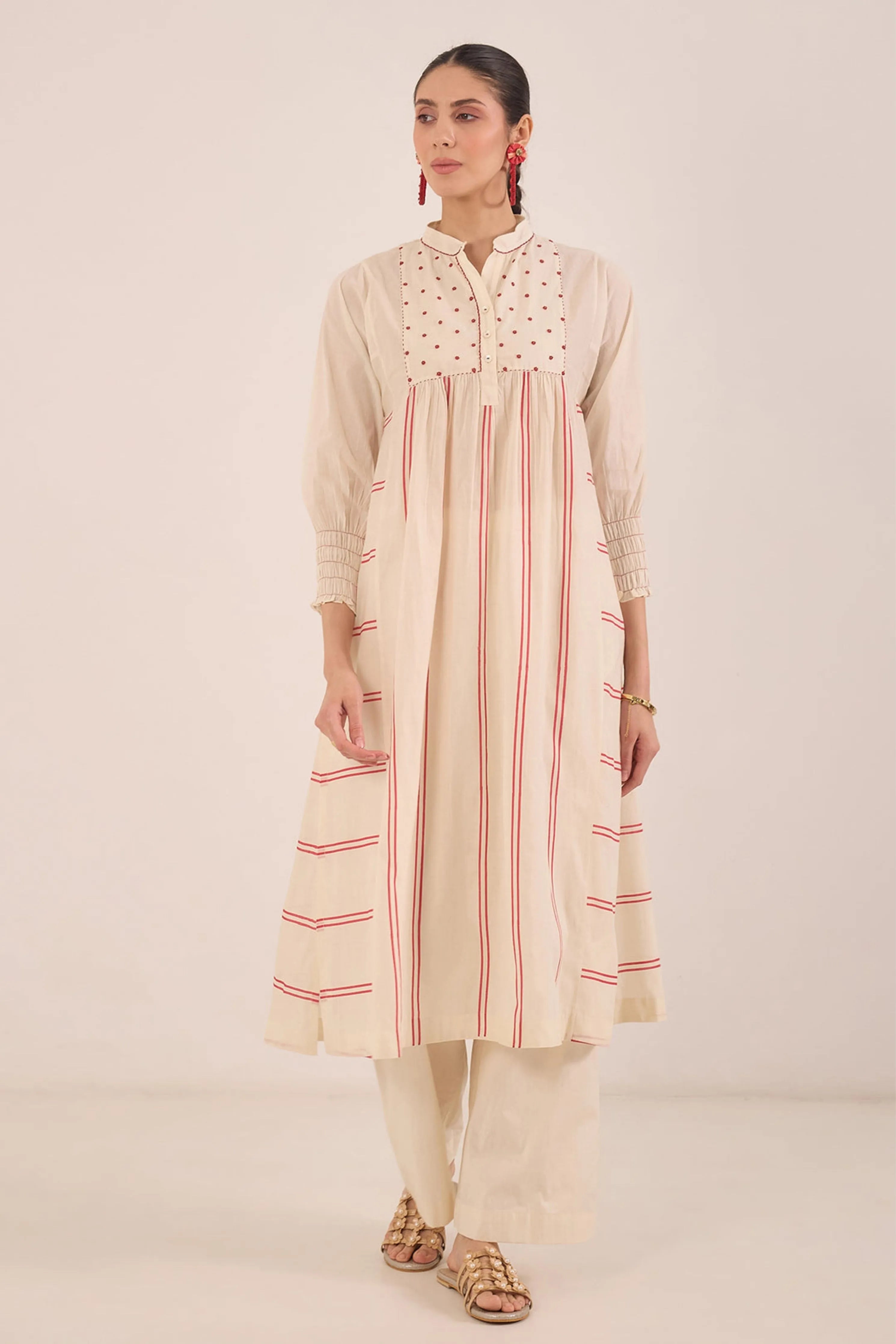 Zoon Ivory Bead  Stripe Kurta Set