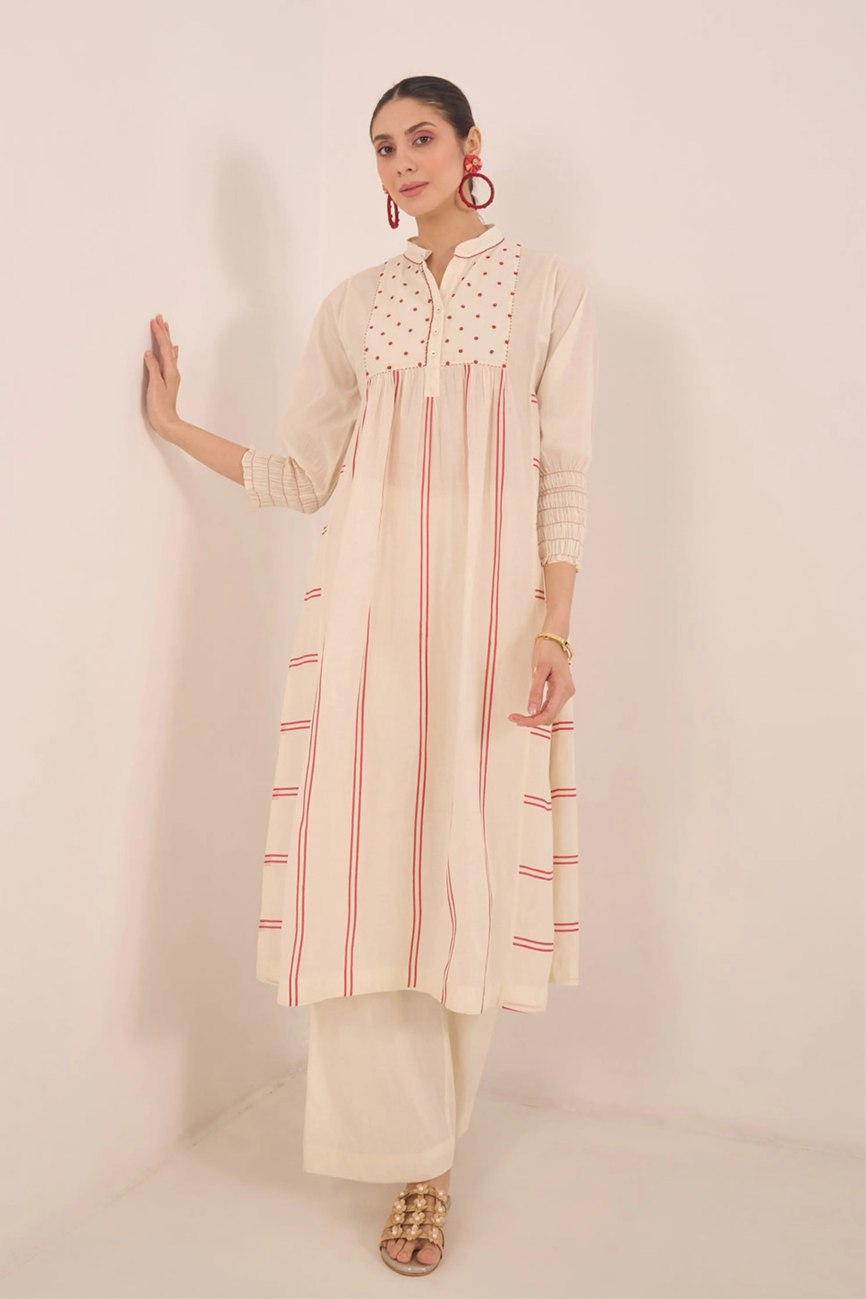 Zoon Ivory Bead  Stripe Kurta Set