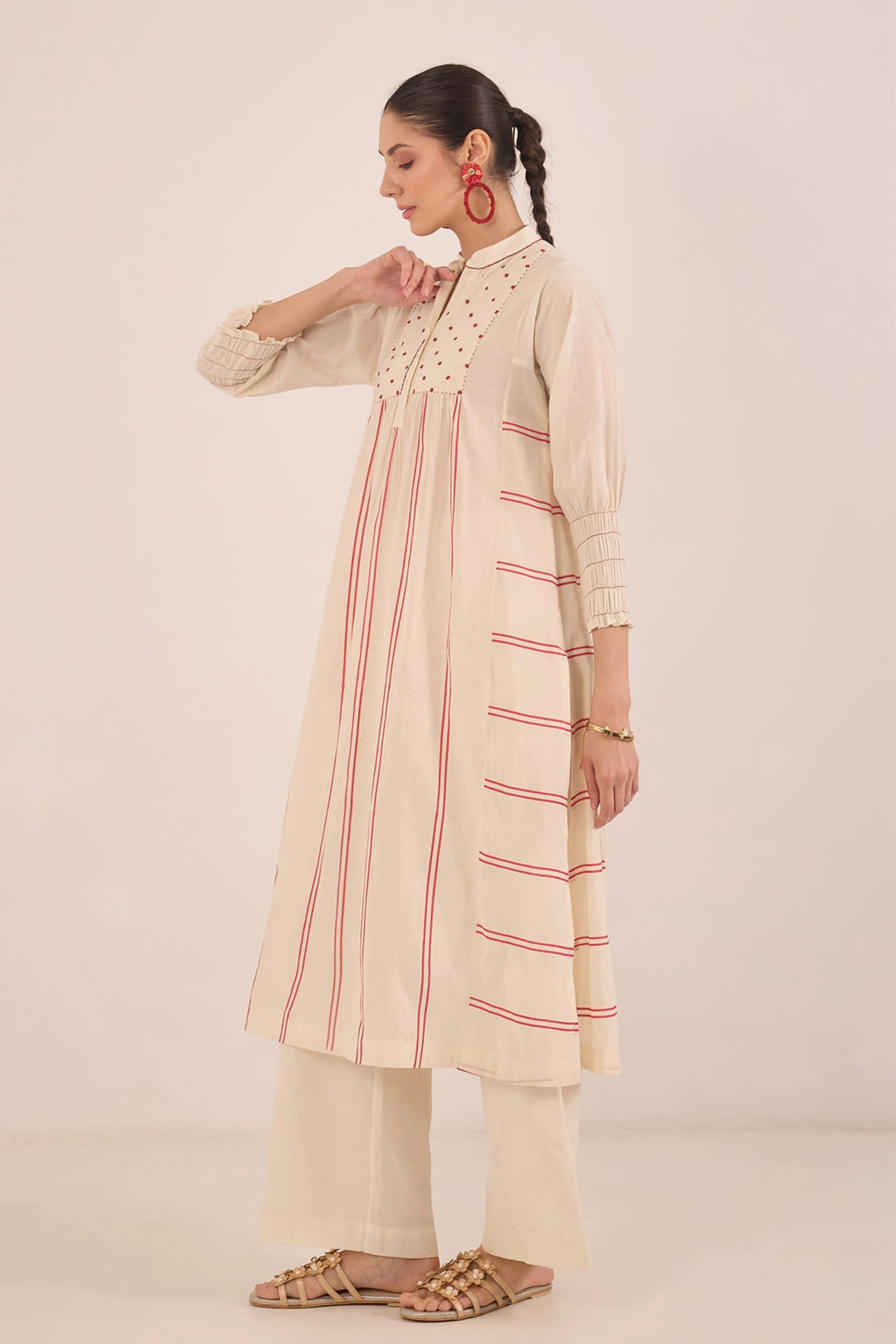 Zoon Ivory Bead  Stripe Kurta Set