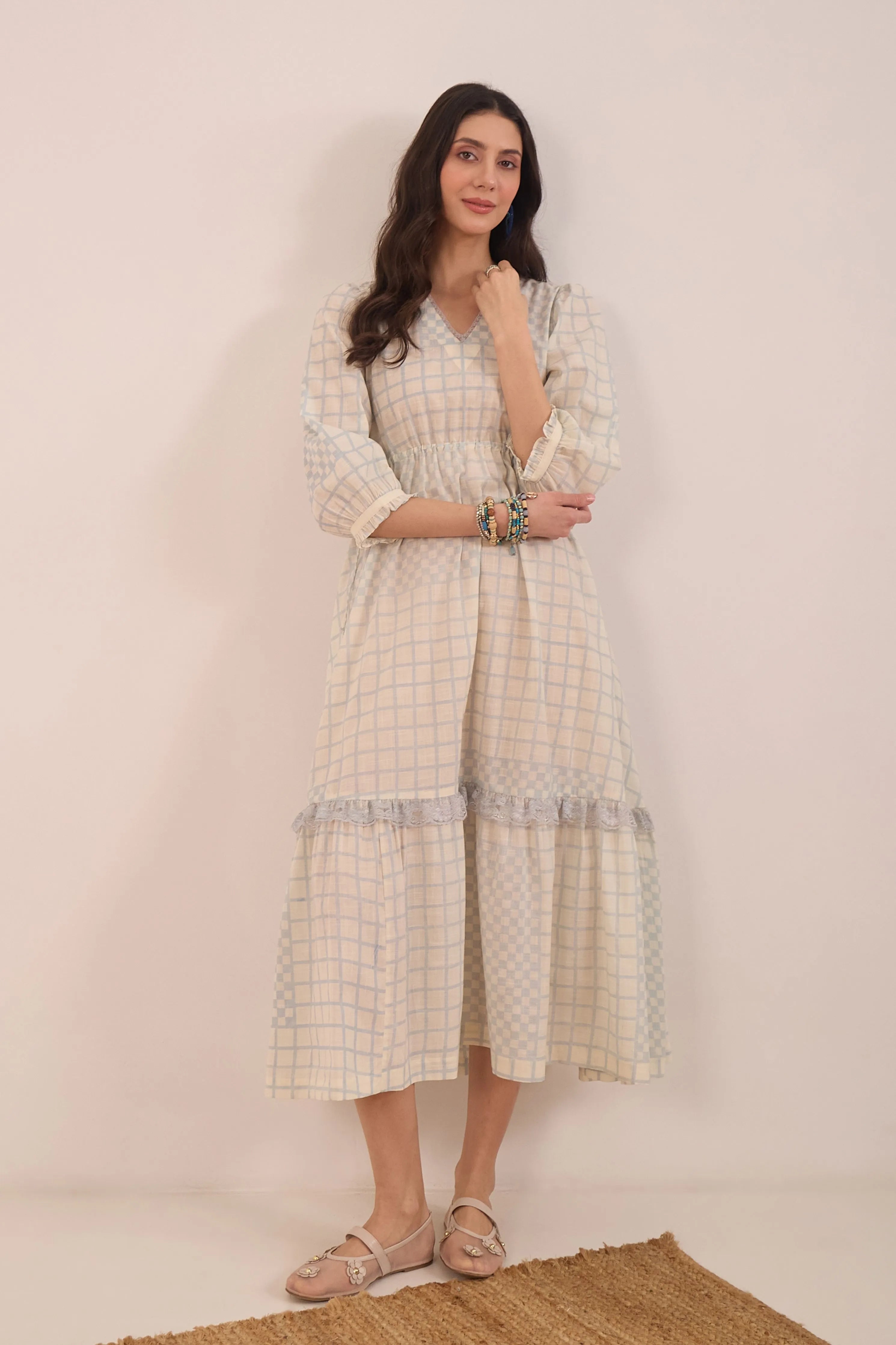 Sheen Check Midi Dress