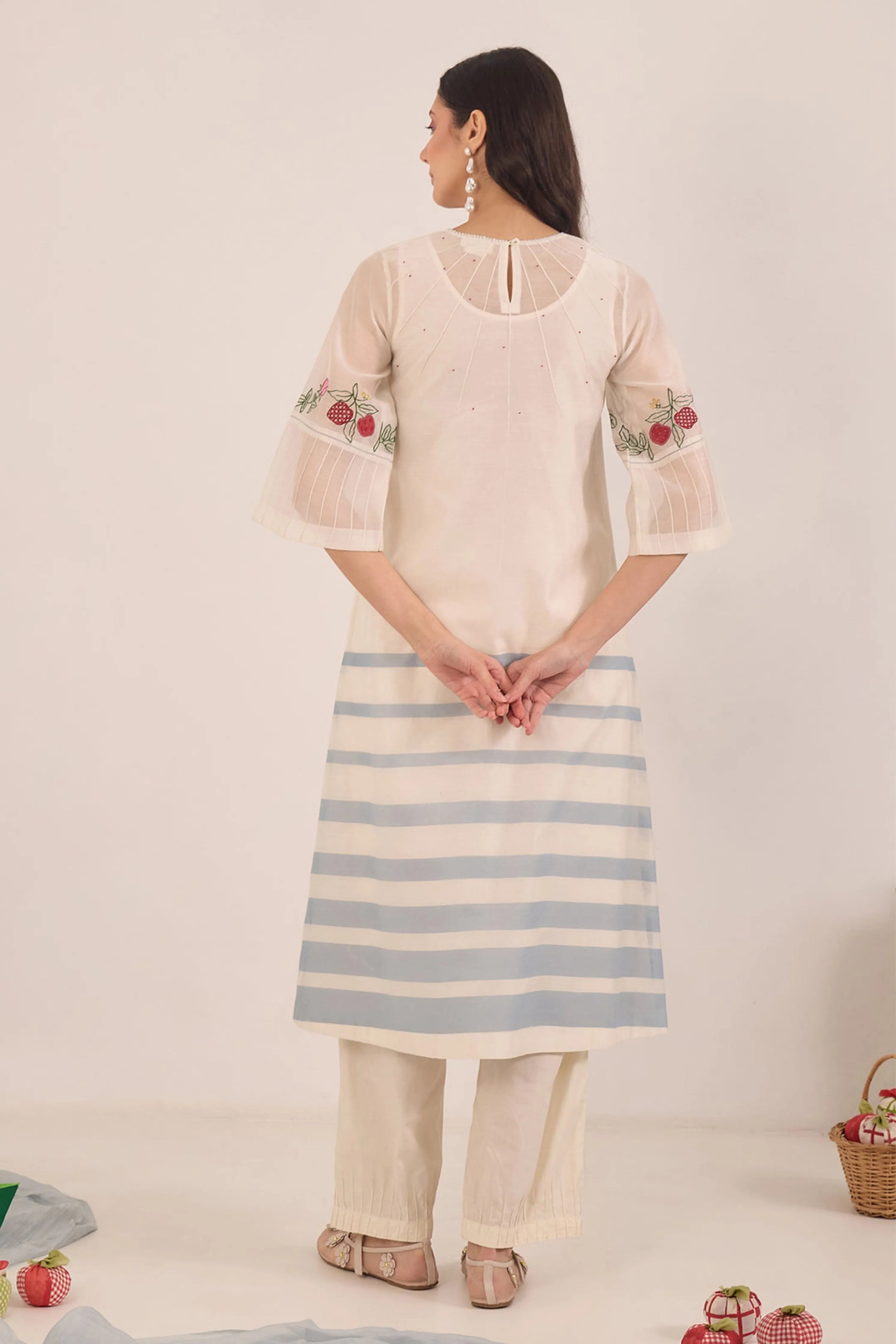 Chinar Floral Embroidered Stripe Kurta Set
