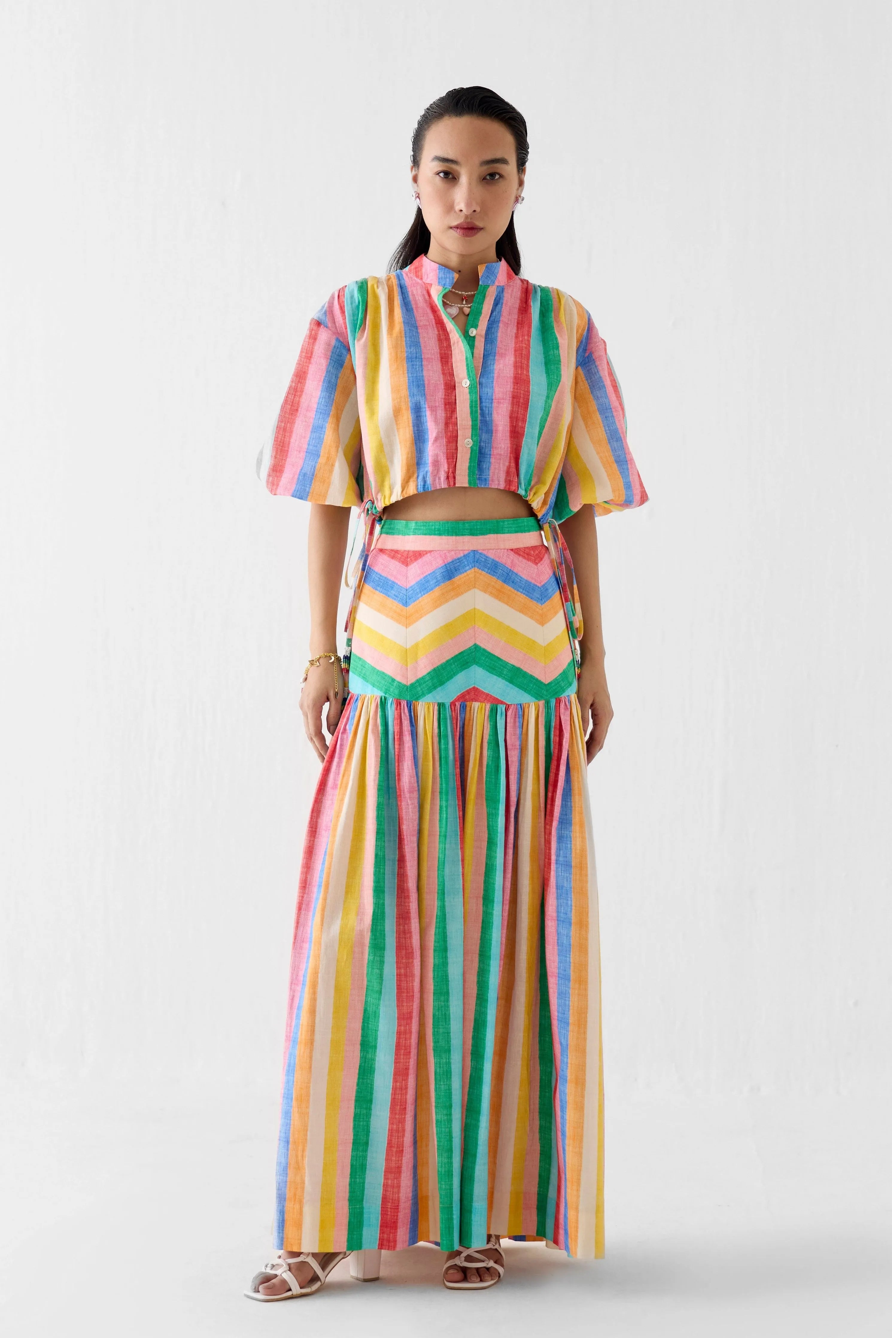 Leher Drawstring Crop Shirt & Gathered Skirt