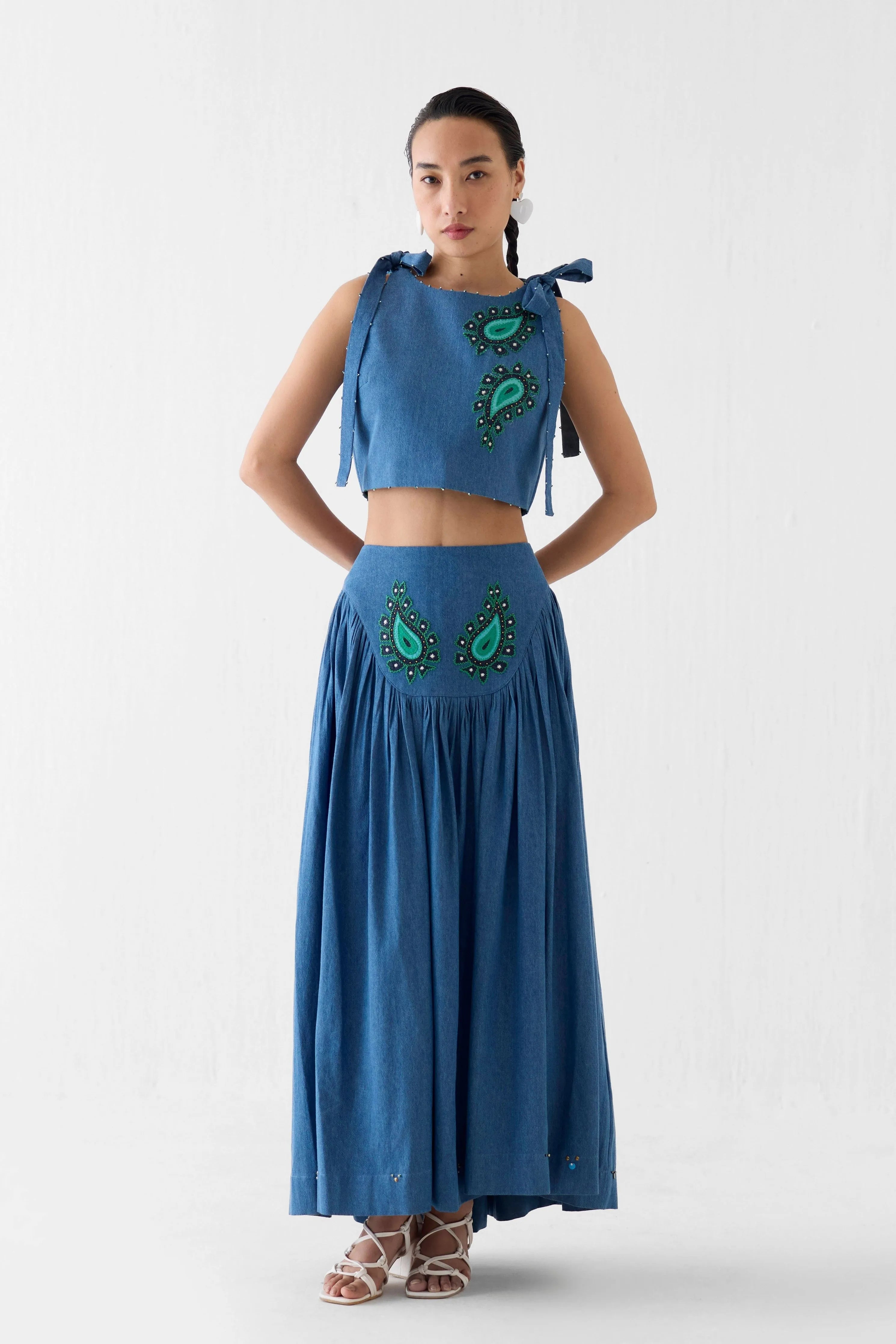 Indigo Crop Top & Gathered Skirt Co-Ord Set