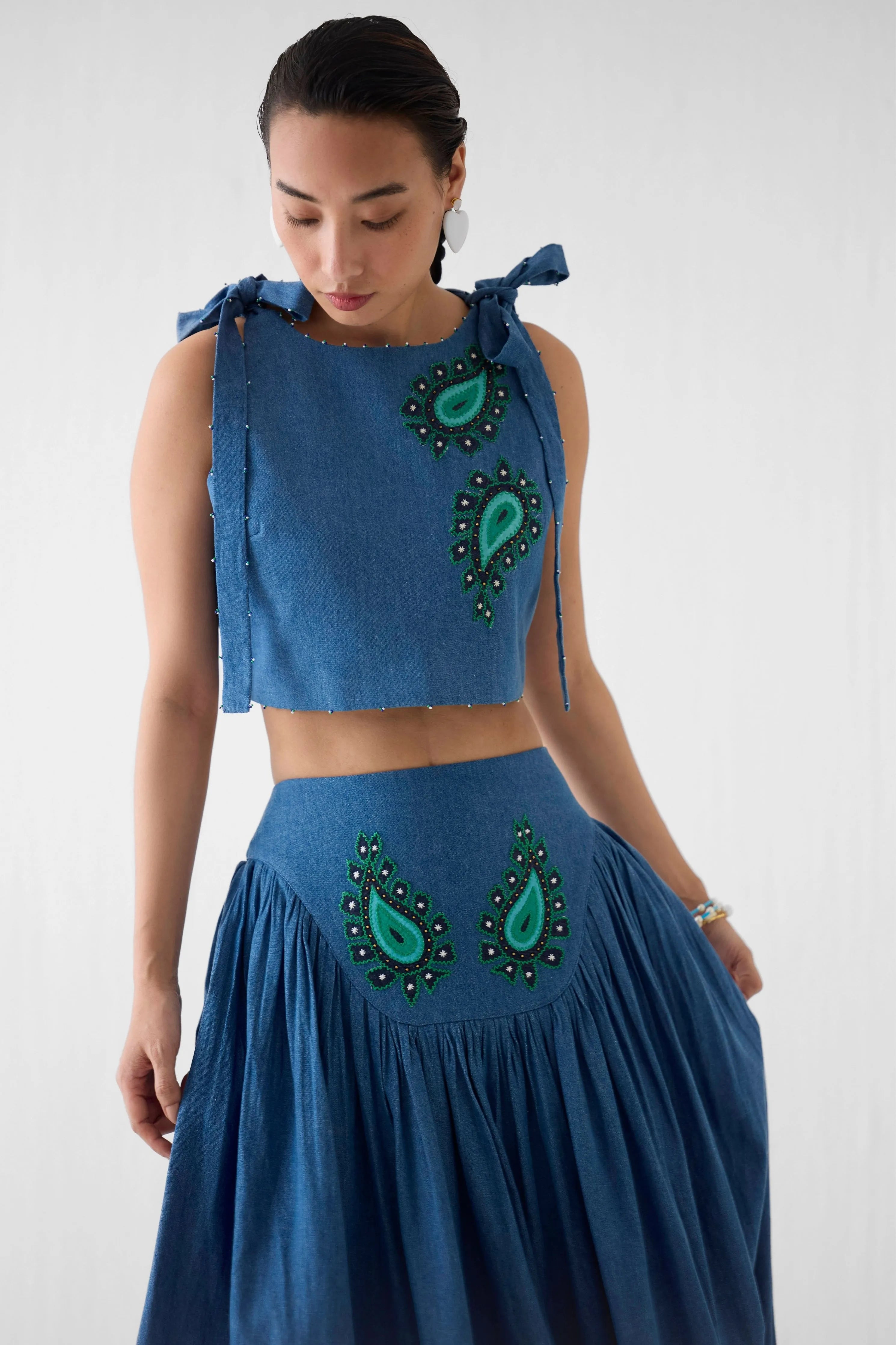 Indigo Crop Top & Gathered Skirt Co-Ord Set