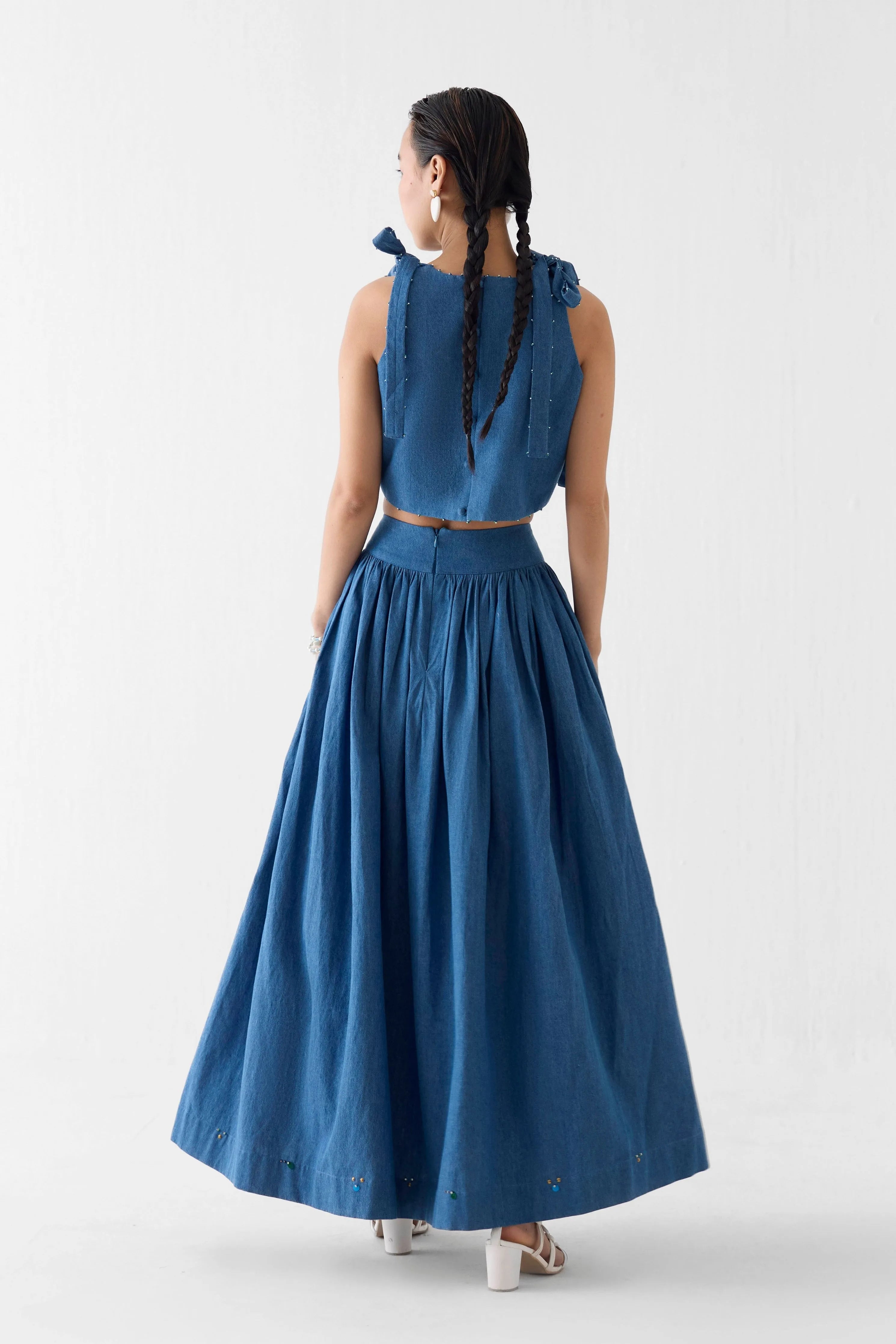 Indigo Crop Top & Gathered Skirt Co-Ord Set