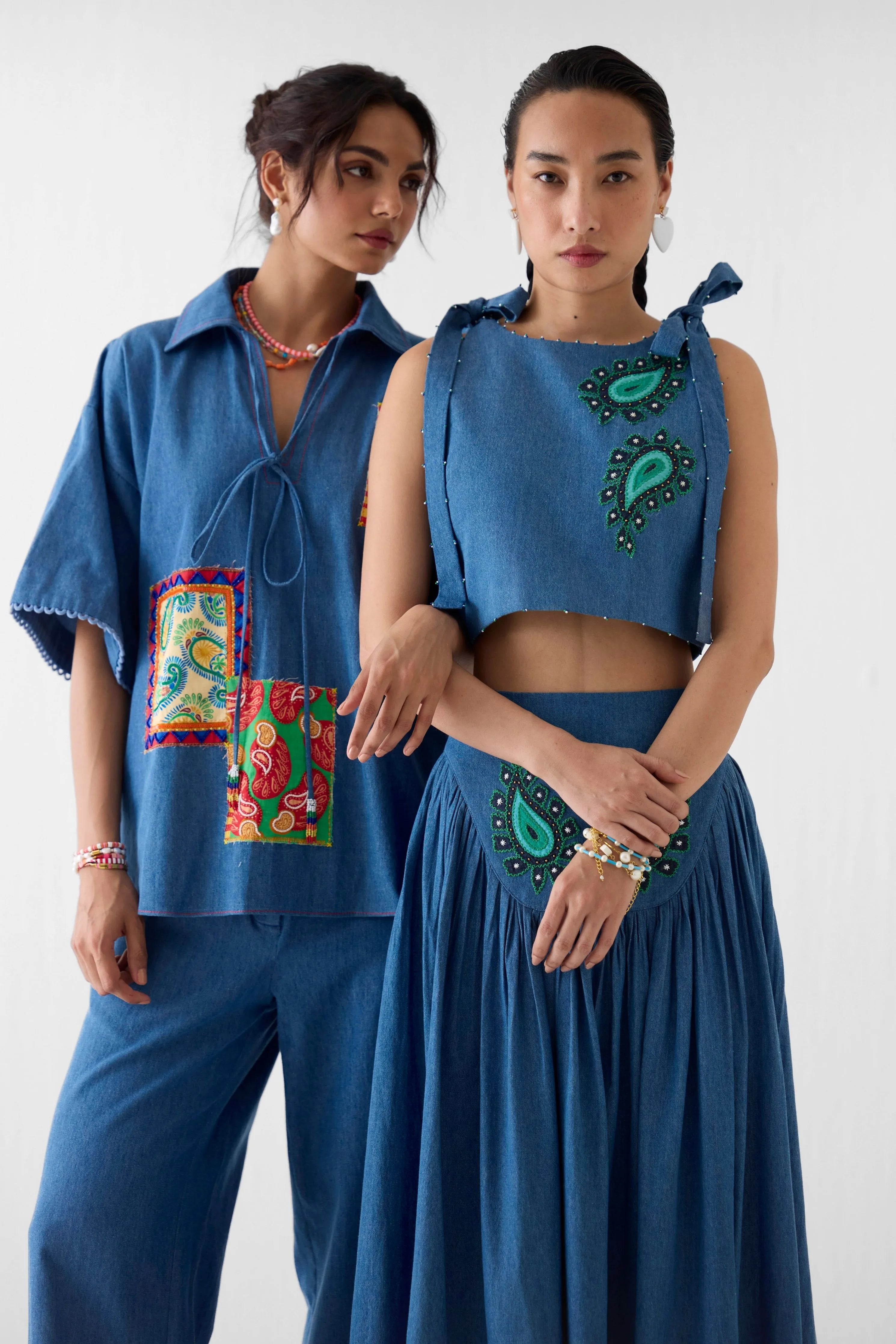 Indigo Patchwork Shirt & Trousers Co-Ord Set