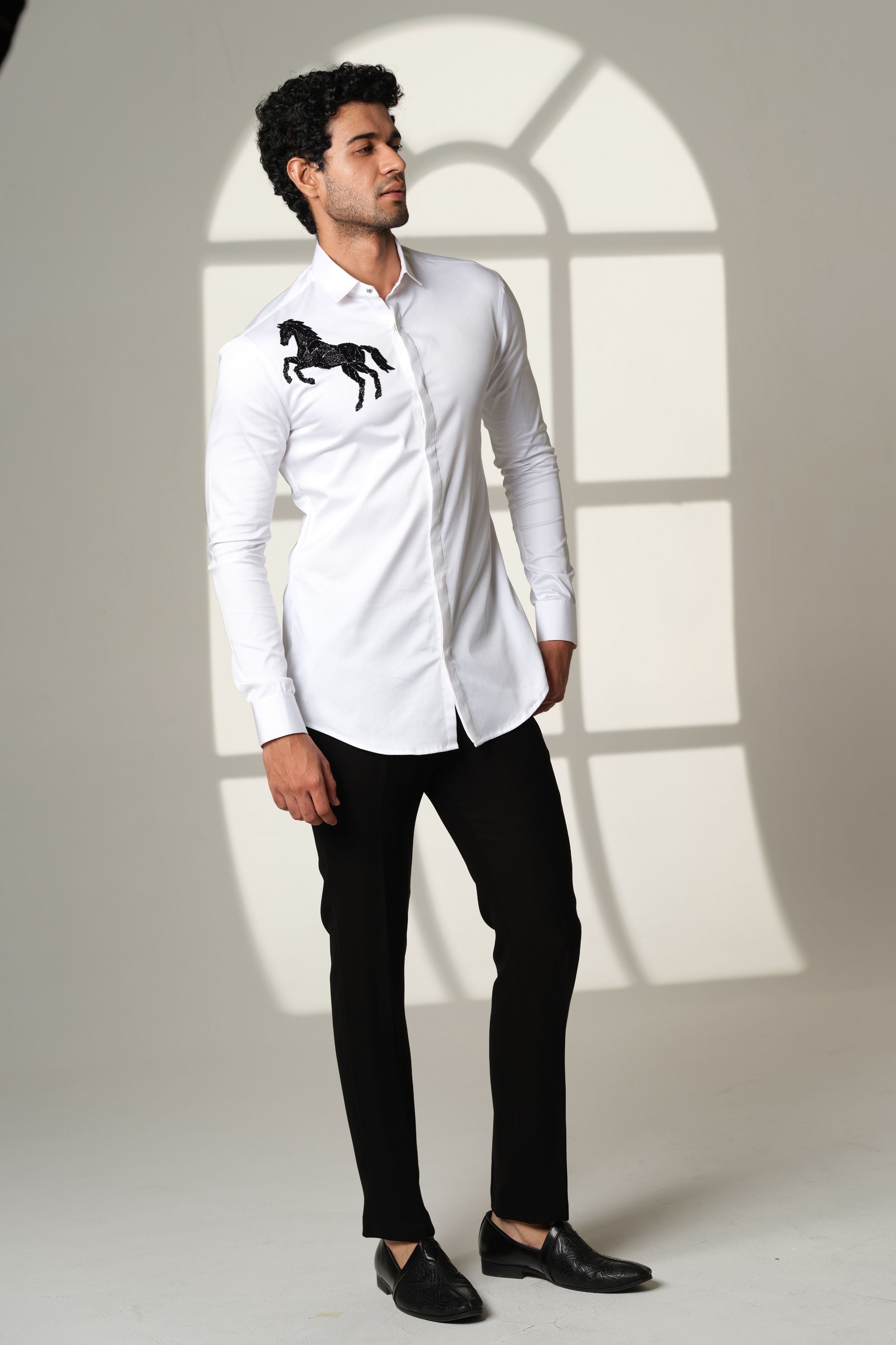 Black Shirt Black Horse On Right Shoulder