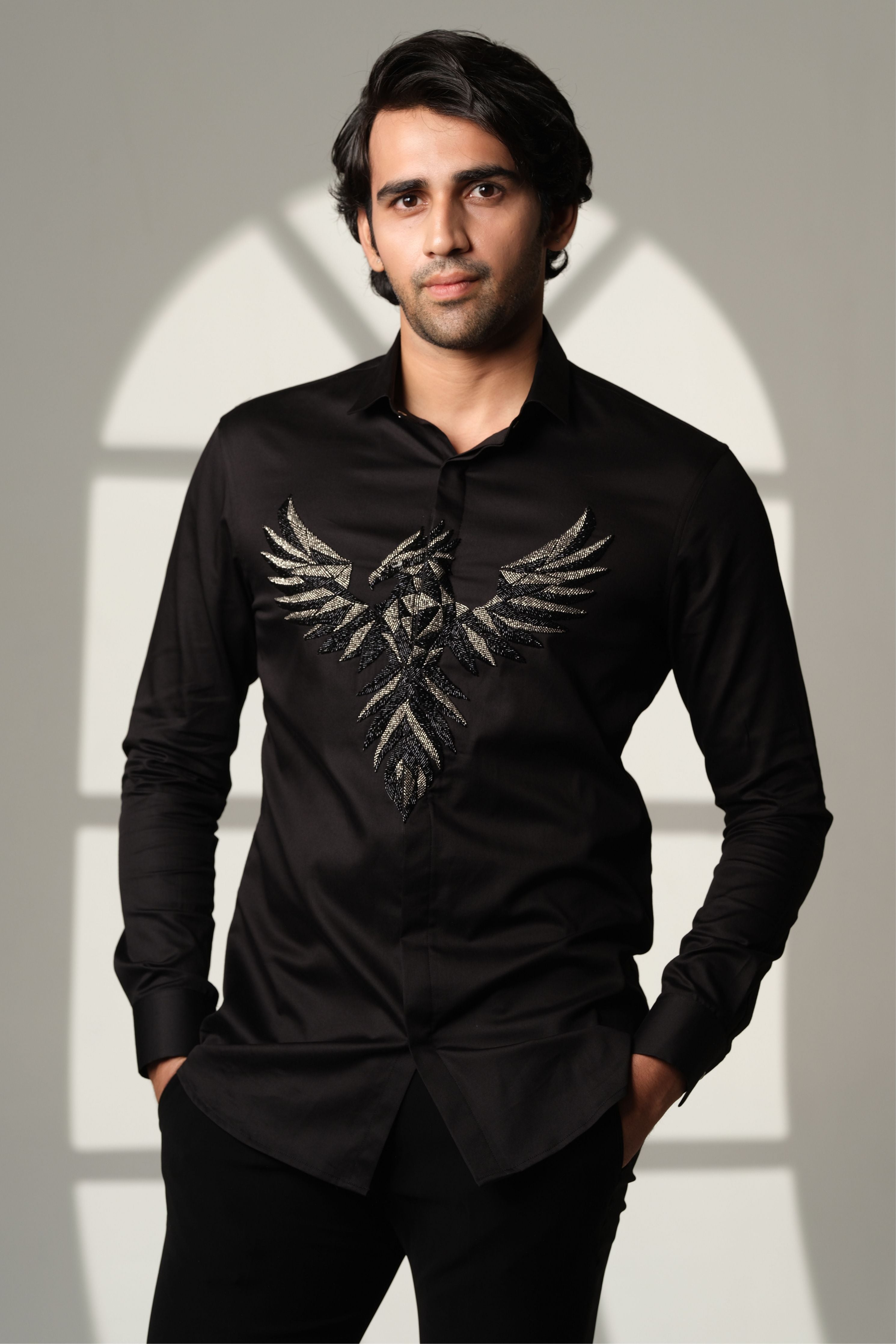 Black Shirt With 3D Pheonix On Center