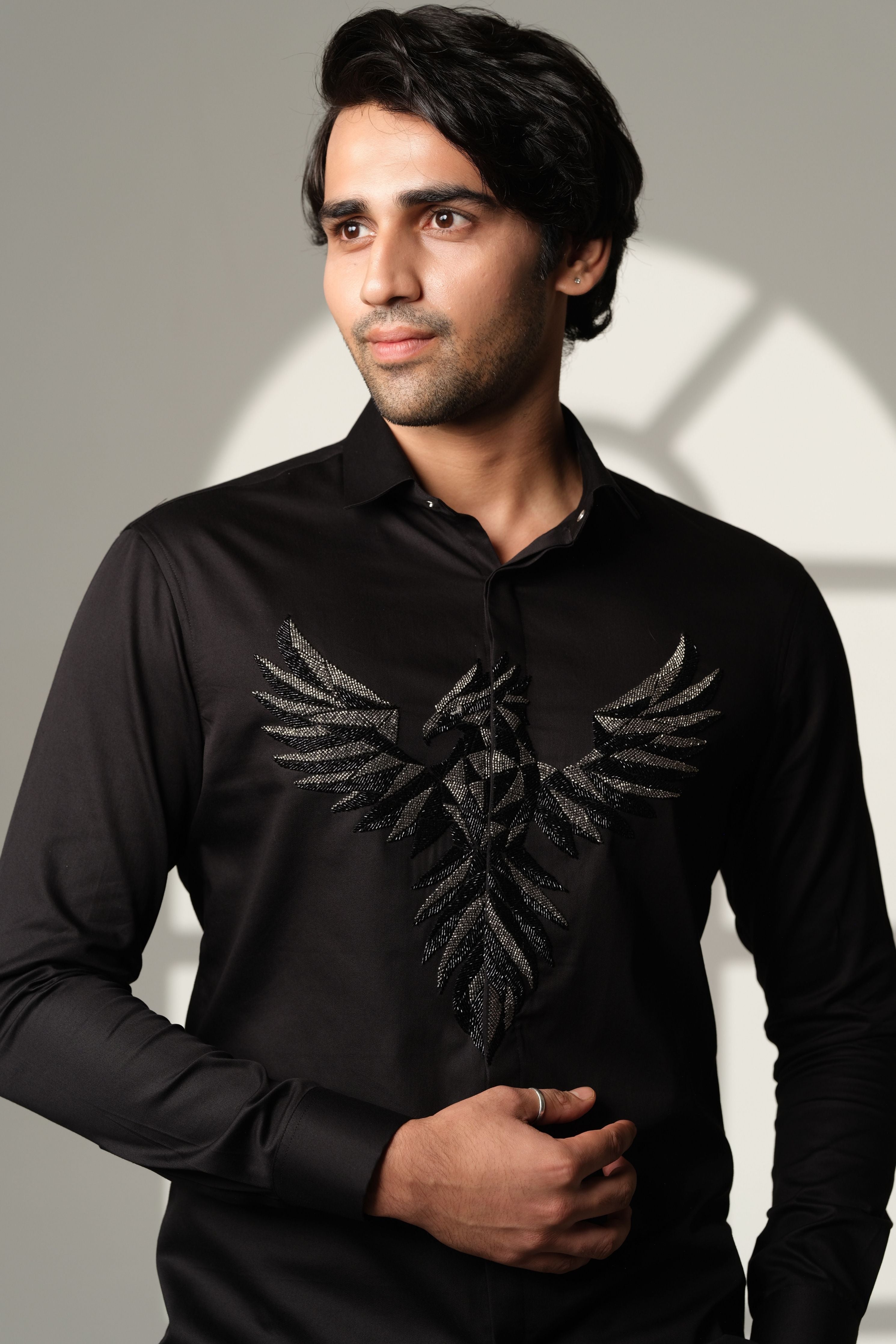 Black Shirt With 3D Pheonix On Center