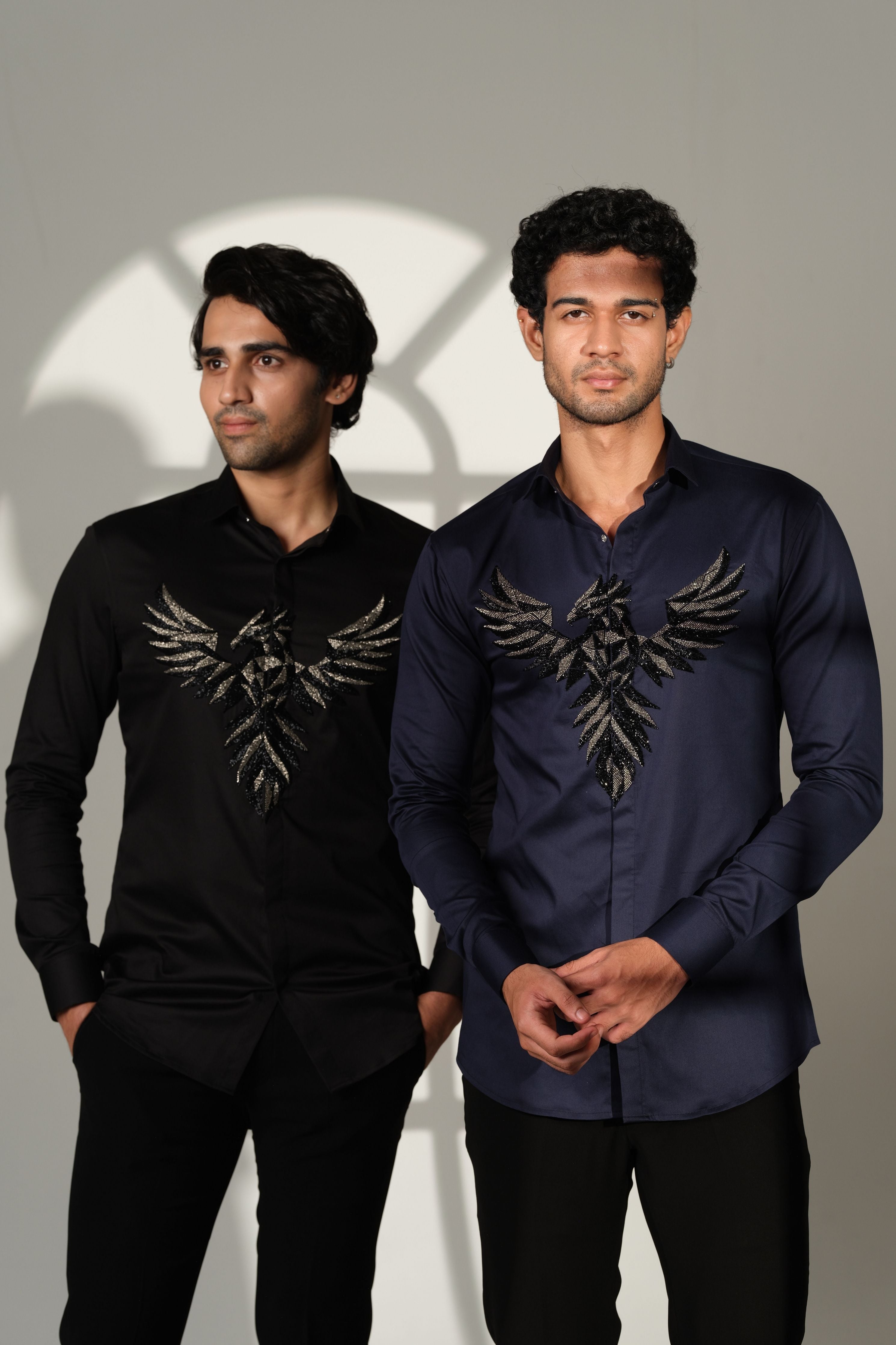 Navy Blue Shirt With 3D Pheonix On Center