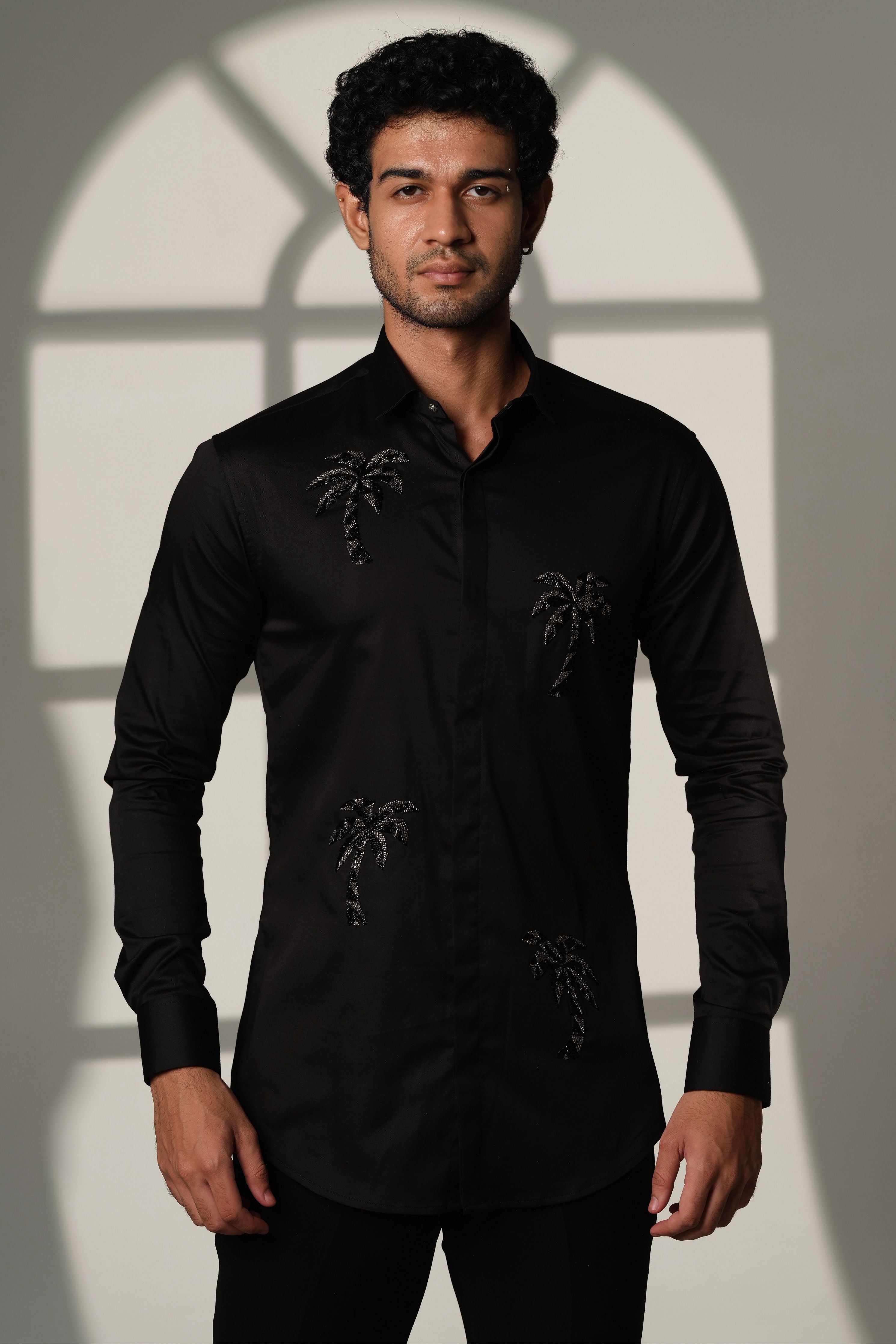 Black Shirt With Quad Palm Trees