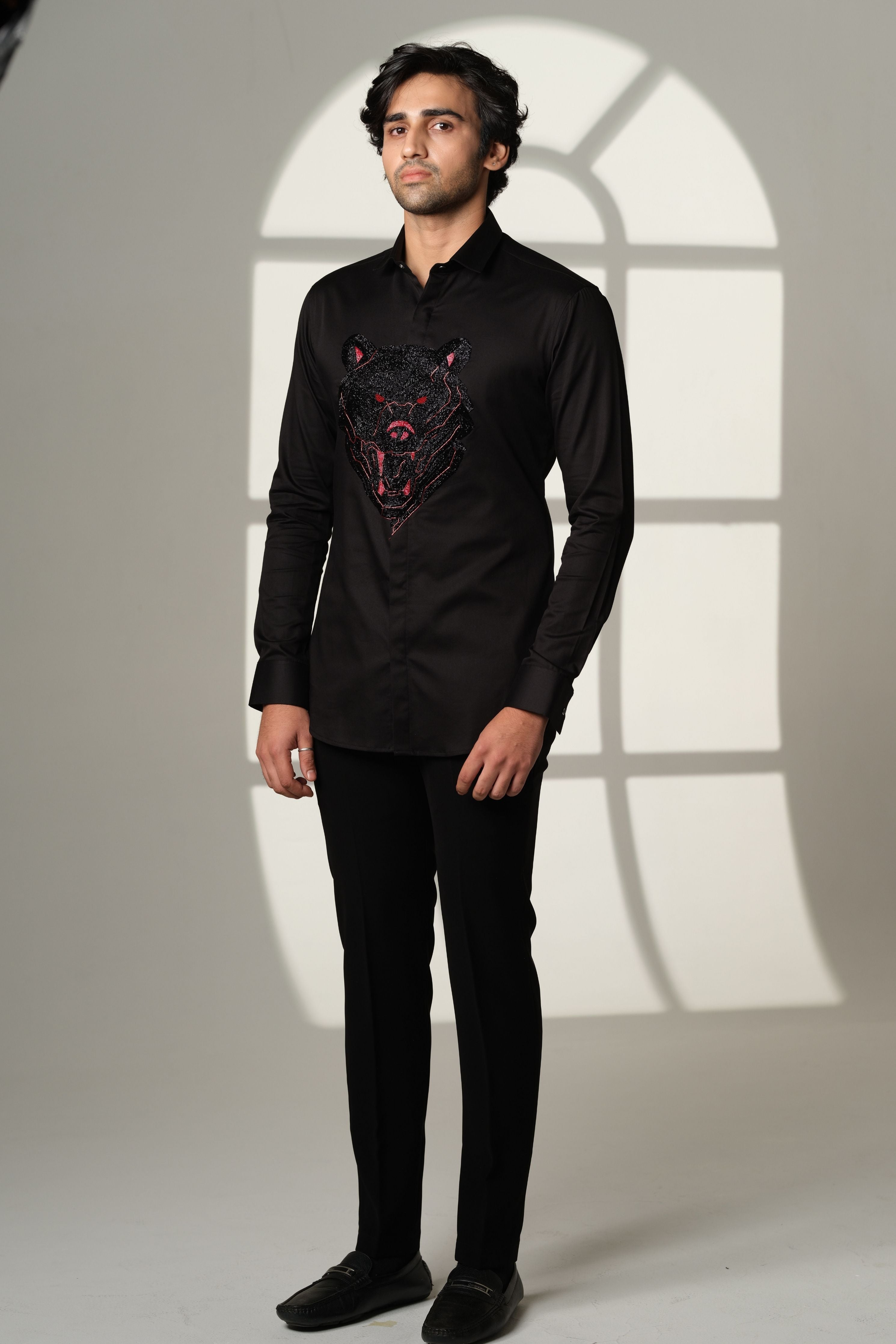 Black Shirt With Gun Black Bear With Red Eyes On Center