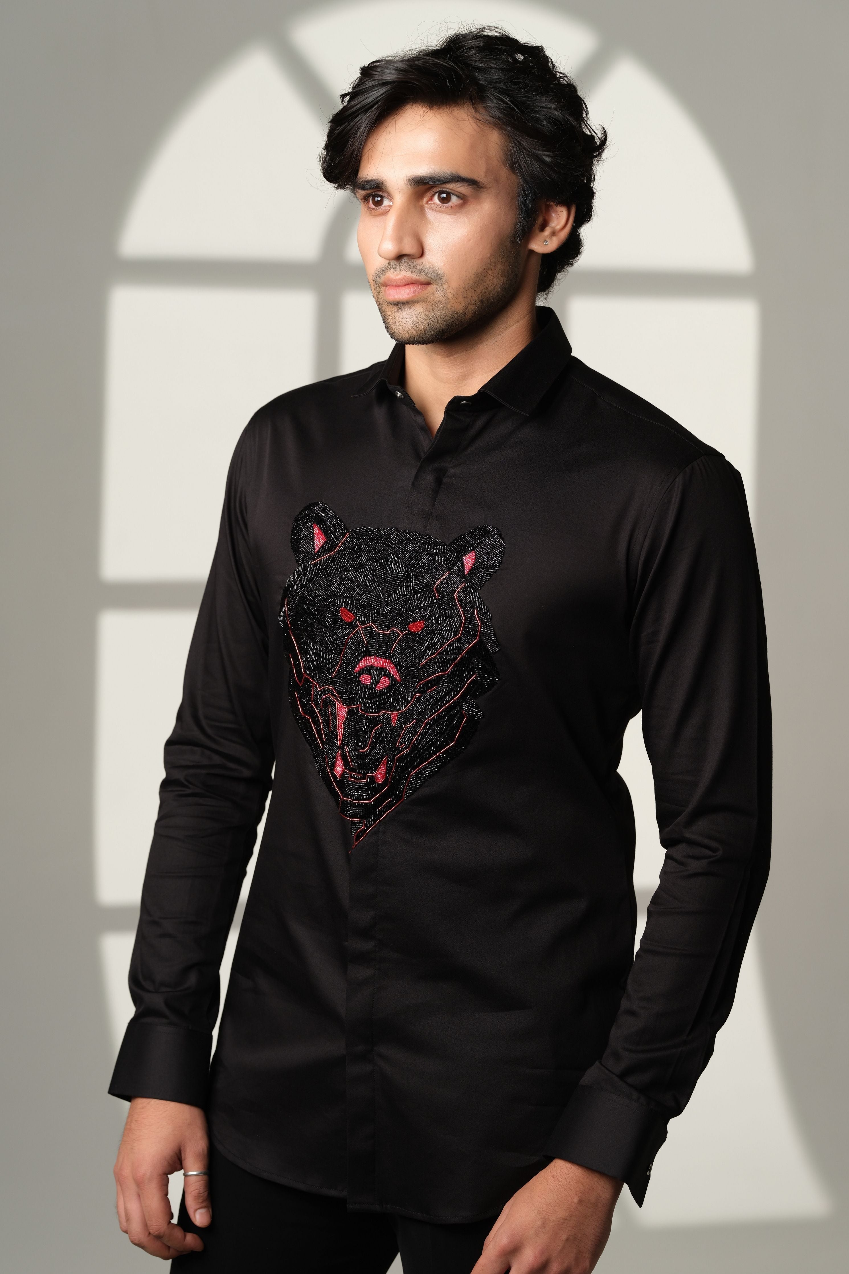 Black Shirt With Gun Black Bear With Red Eyes On Center